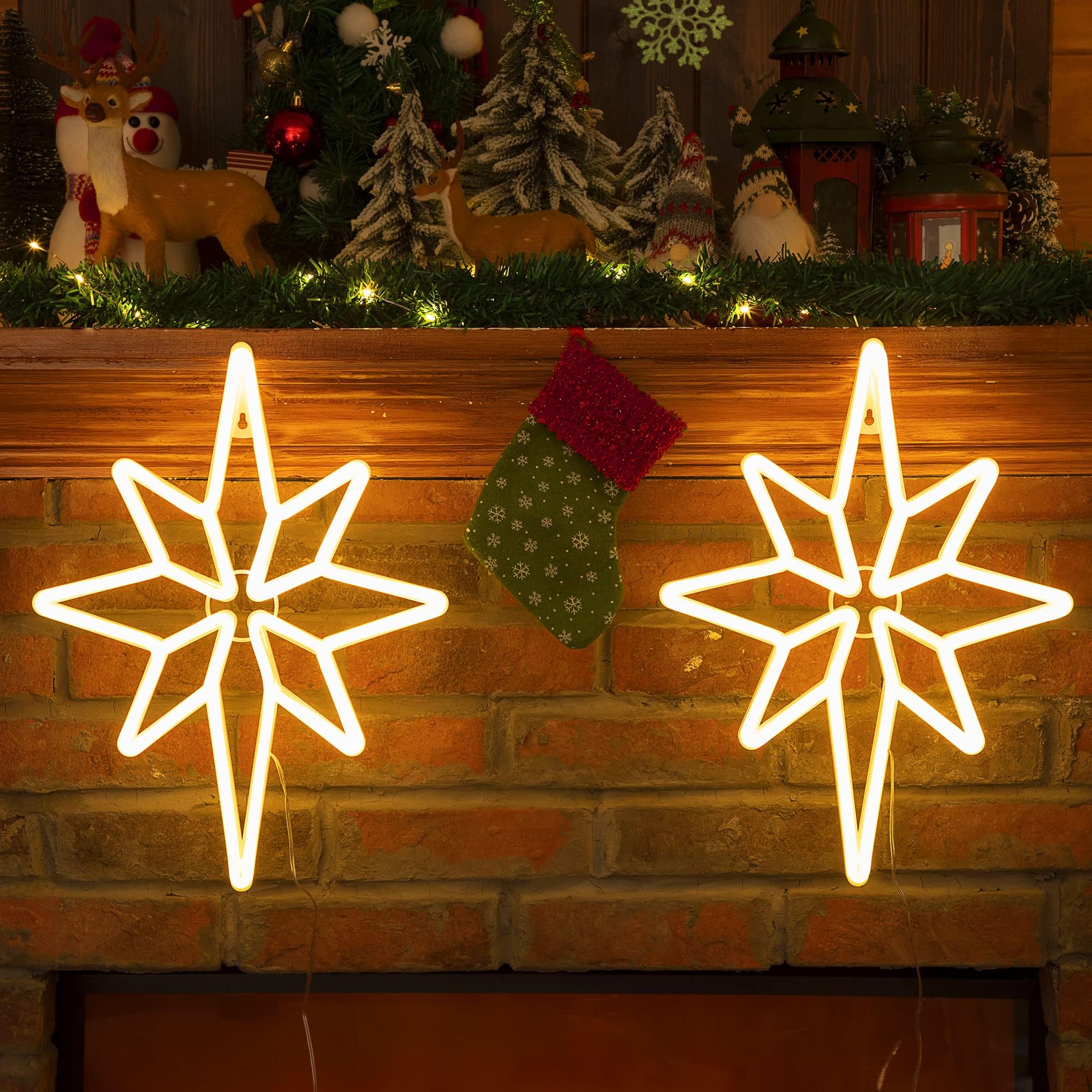 Enhon 2 Pack 16" Warm White Bethlehem Star Window Lights, USB/Battery Operated, Acrylic Christmas Decor, Model SO-Enhon-453