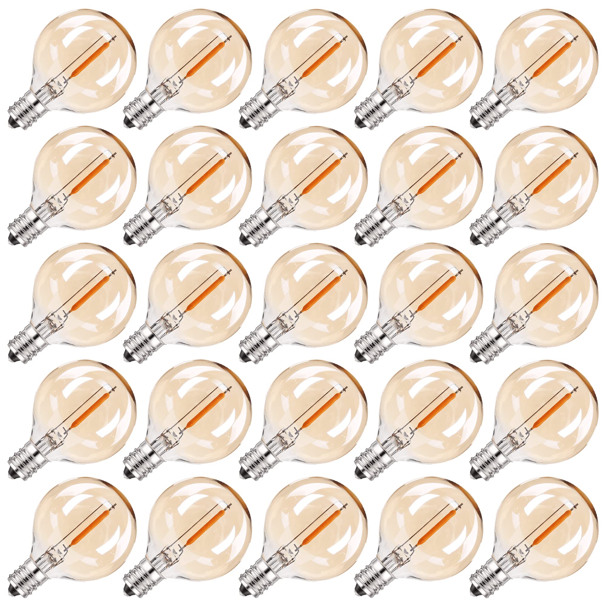 Sphoon G40 Amber Glass LED Replacement Bulbs, 1W Equivalent, E12 Screw Base, Soft Warm 2200K, Pack of 25