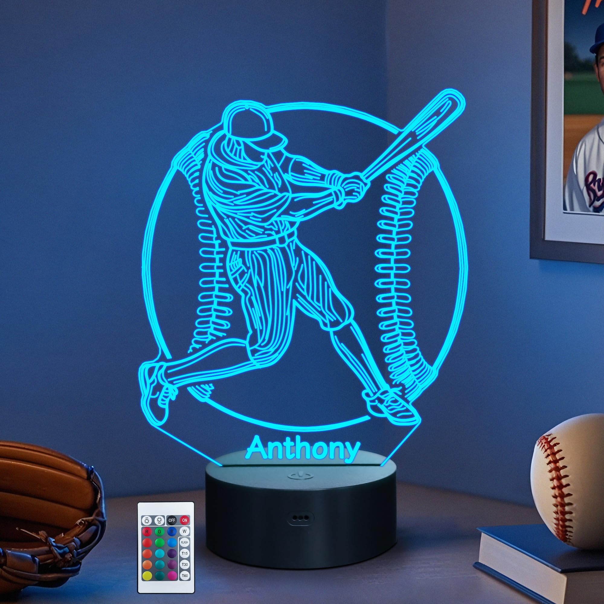 CoolGift Mart Baseball Night Light, 3D LED Optical Illusion Lamp with Remote Control and Timer, Christmas and Birthday Baseball