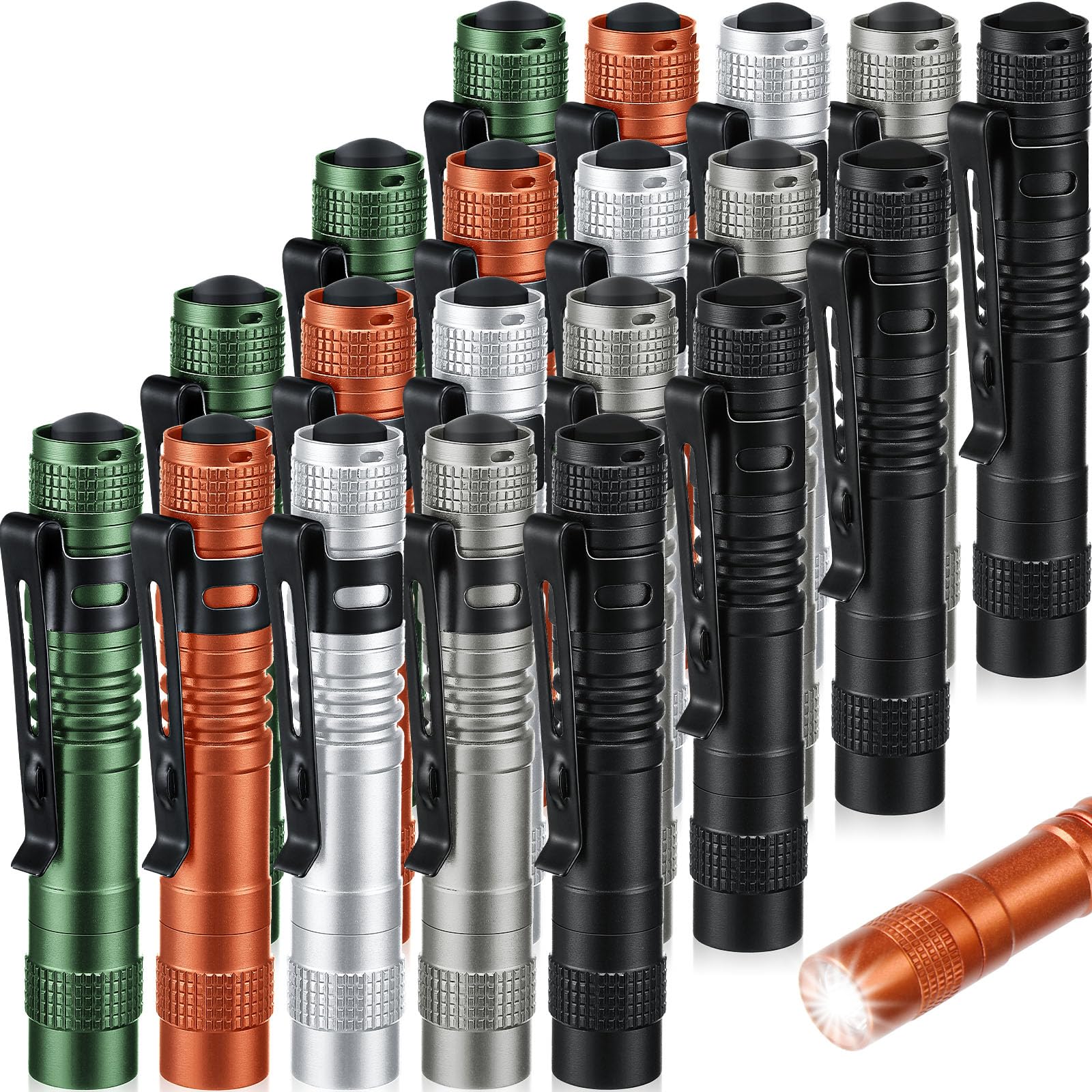 Hortsun Mini Pen Light Flashlights, 3.54 Inch, 20 Pcs, LED Pocket Torches, Color Options: Black, Green, Brown, Silver White, Gray