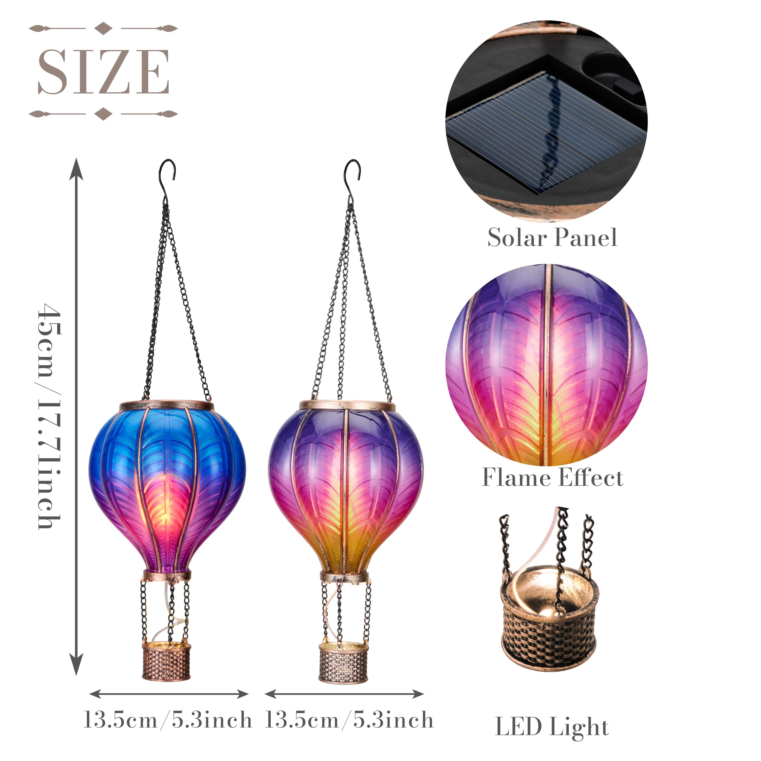 Teresa'S Collections 2 Pack Hanging Solar Lantern Outdoor Garden Decor For Valentine ,Waterproof Plastic Hot Air Balloon Purple