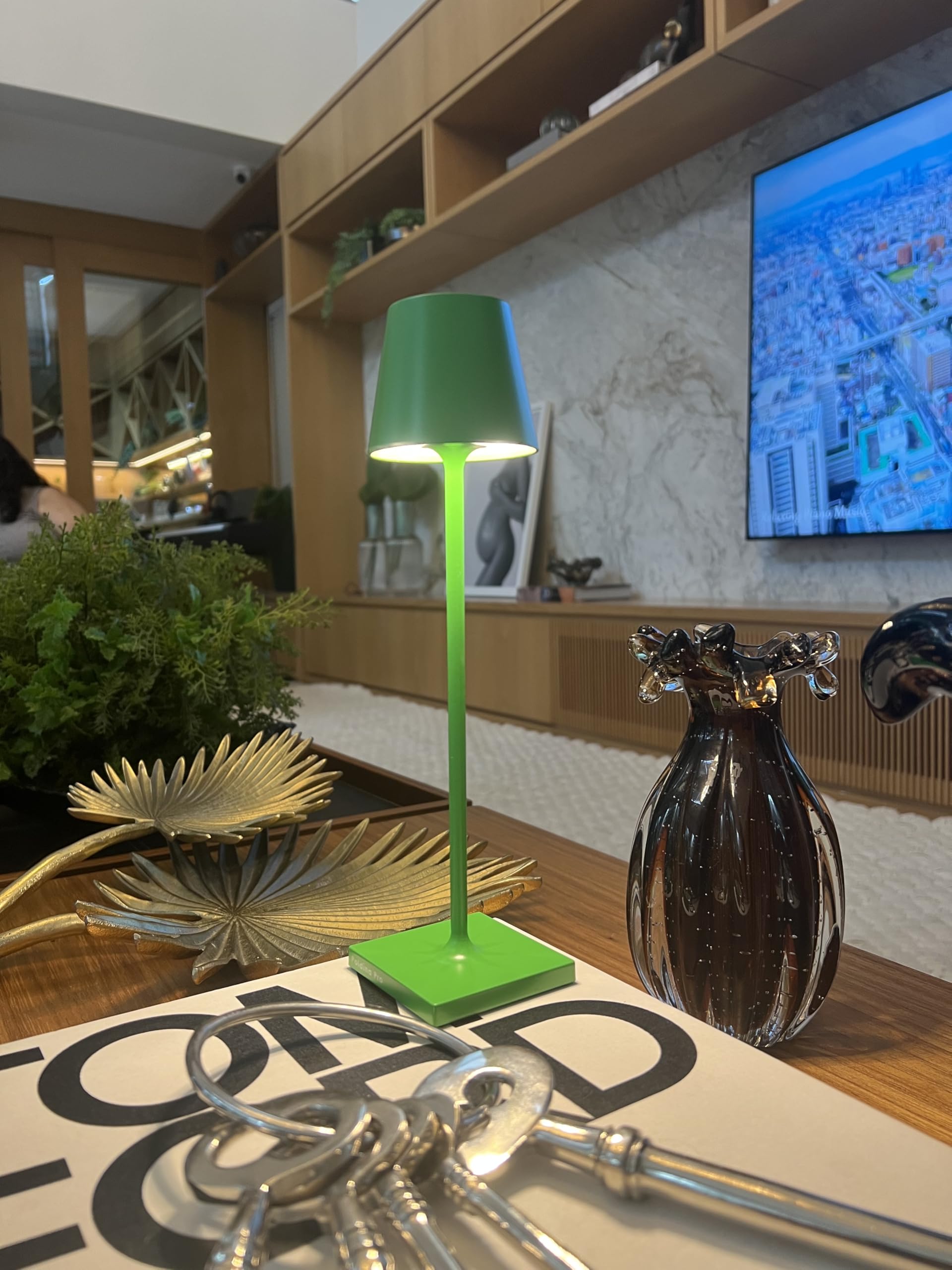 Zafferano Poldina Micro Lamp Rechargeable Table Lamp Touch Control 10.8 Inches Aluminum Apple Green Model LD0490V3