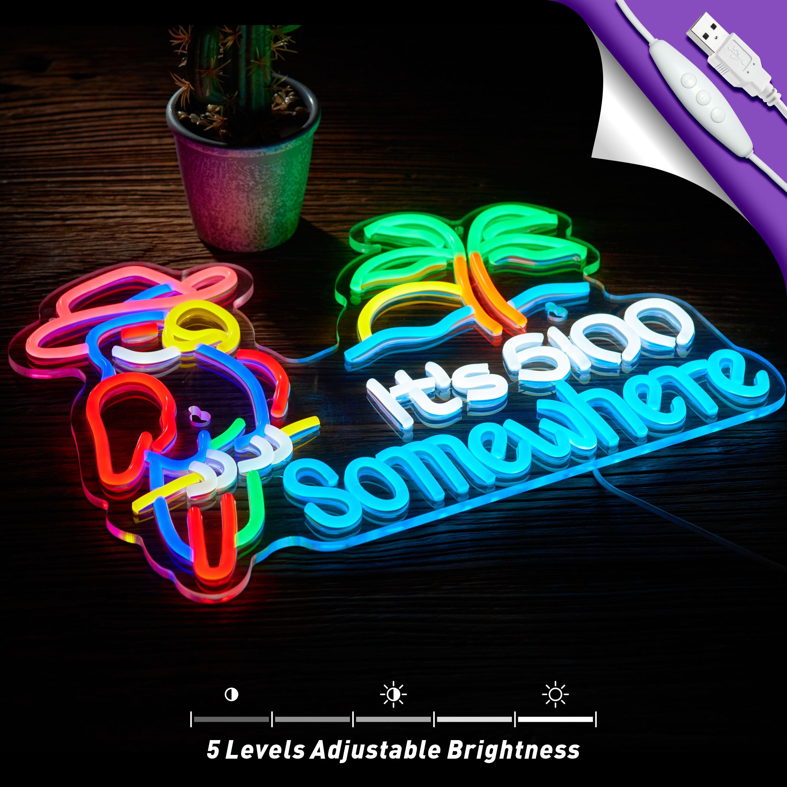 NEONLAND Neon Sign for Wall Decor, USB Powered, Dimmable, 16.5inx12.6in, Blue/White/Red, Five Oclock Theme
