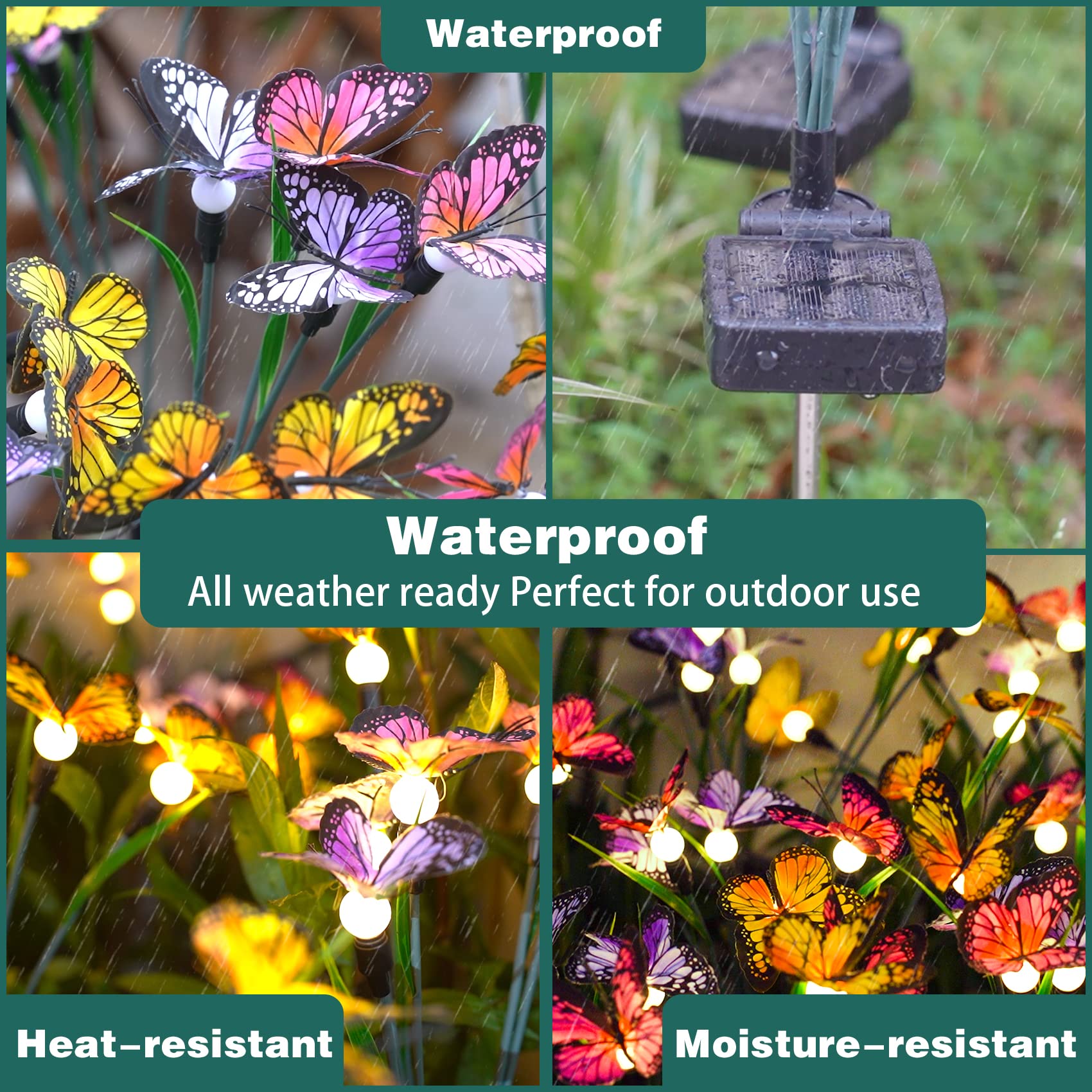 TONULAX Solar Garden Lights - Swaying Butterfly, 2 Pack, Multicolor, Flexible Iron Wire, Outdoor Yard Decoration