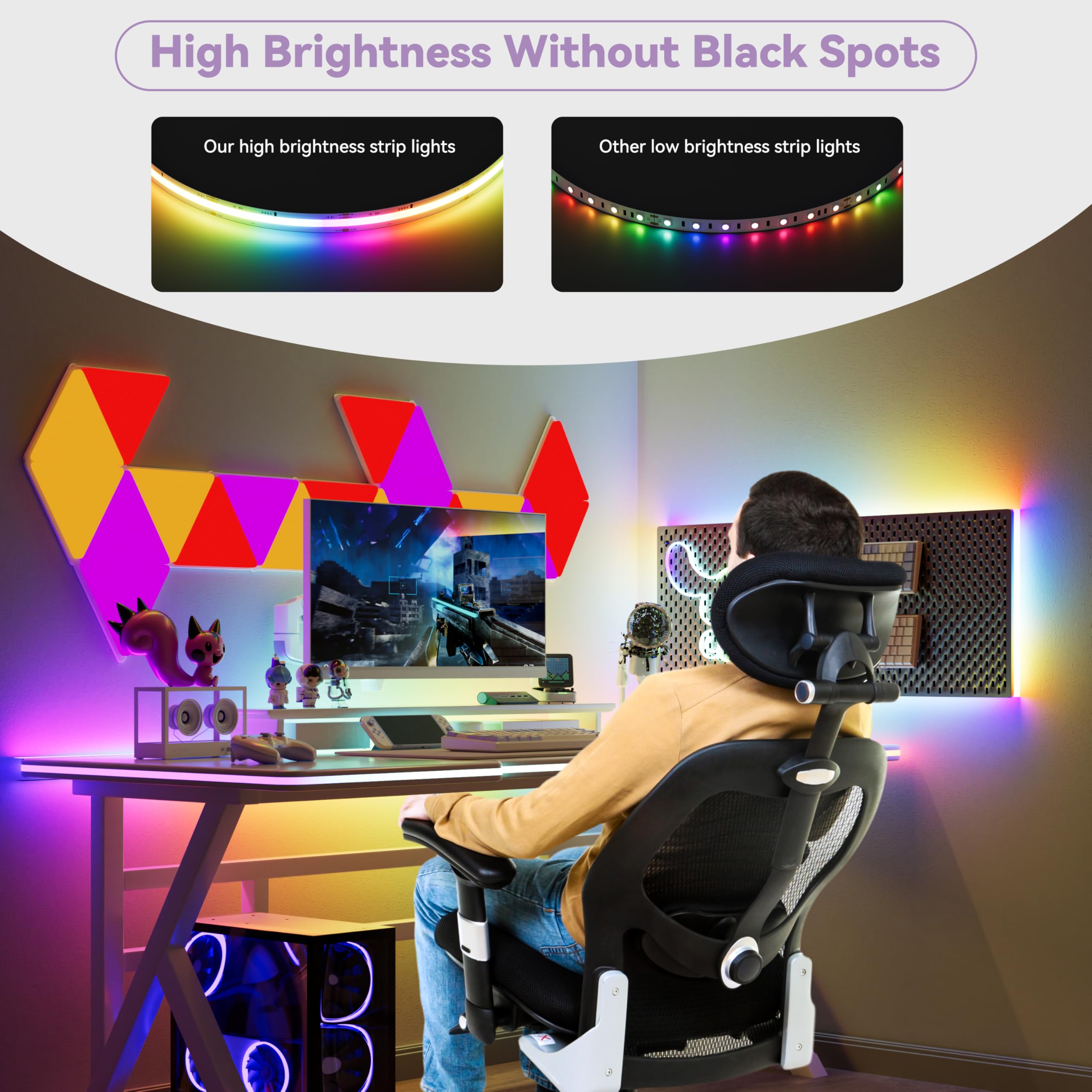 Miwise Rgb Smart Ic Cob Led Strip Light,20Ft Color Chasing Flexible Led Tape Light,Ws2811 Addressable Rgb Strip With App Control/Music Mode,Work With Alexa/Google,For Party/Home Diy Lighting Projects
