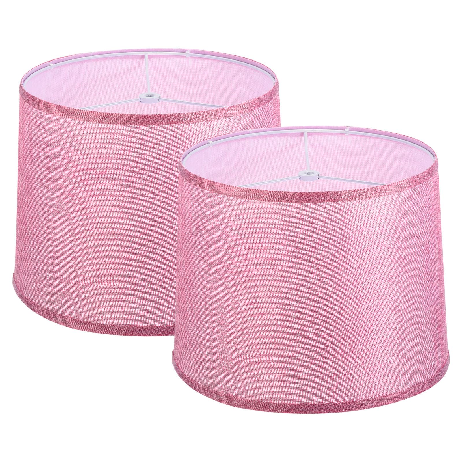 Patikil Lamp Shades For Table Lamps Set Of 2, 11.4" Top X 12.6" Bottom X 9.8" High Drum Lamp Shades For Floor Lamps Medium Linen Lampshade Easy Assembly For Lamp Replacement, Pink