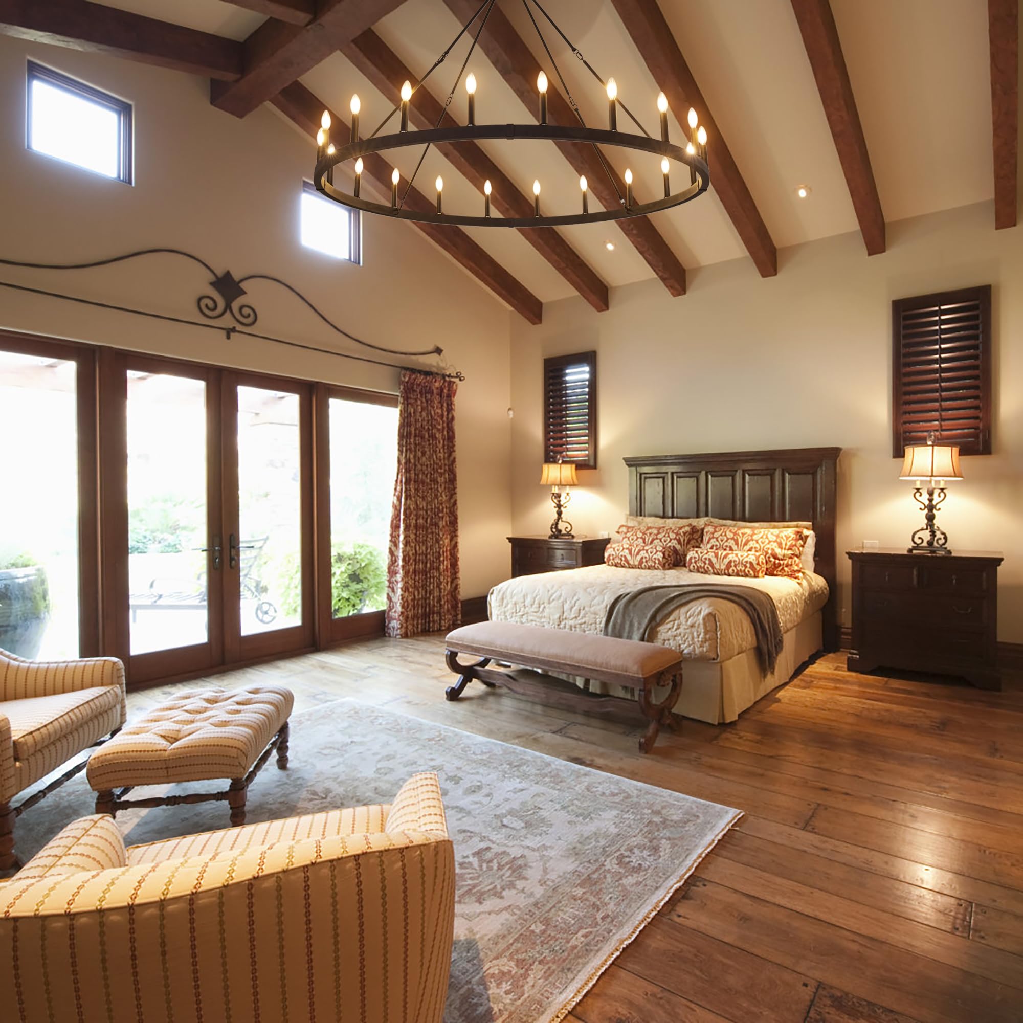 Wellmet Extra Large Black Chandelier Diam 60 inch, 20-Light Wagon Wheel Chandelier, Farmhouse Industrial Country Style Large Rou