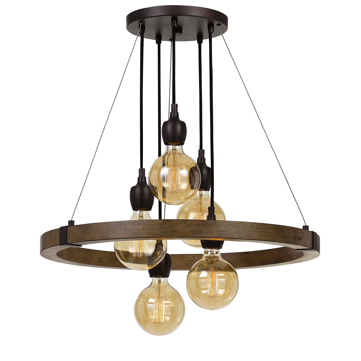 Benzara 60&quot; Black And Brown Wood And Metal Frame Chandelier, 5 Watt Lighting Fixture