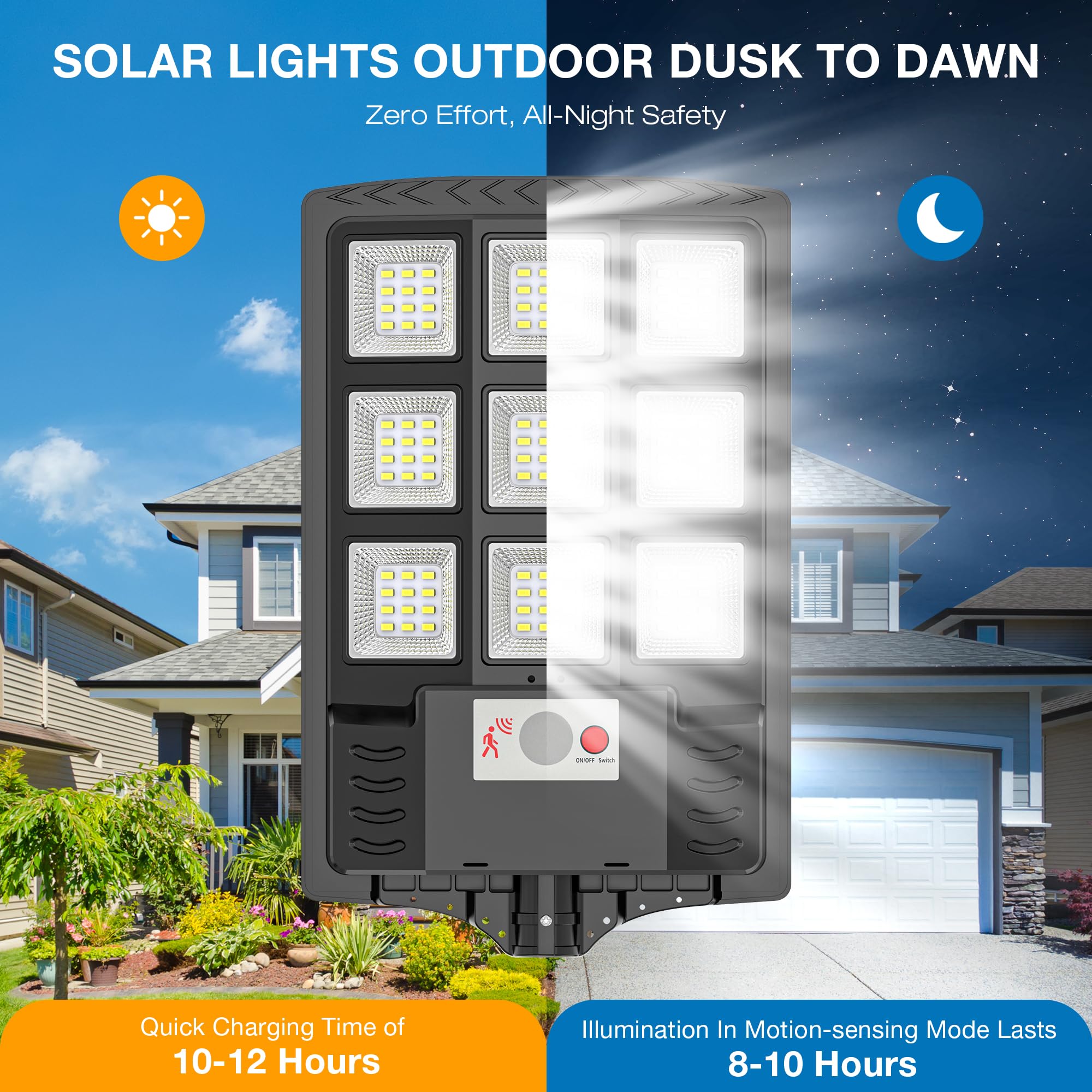 Vipzon Solar Street Lights Outdoor 6500K LED IP66 Waterproof with Motion Sensor & Remote Control 1500W (4-Pack) Black