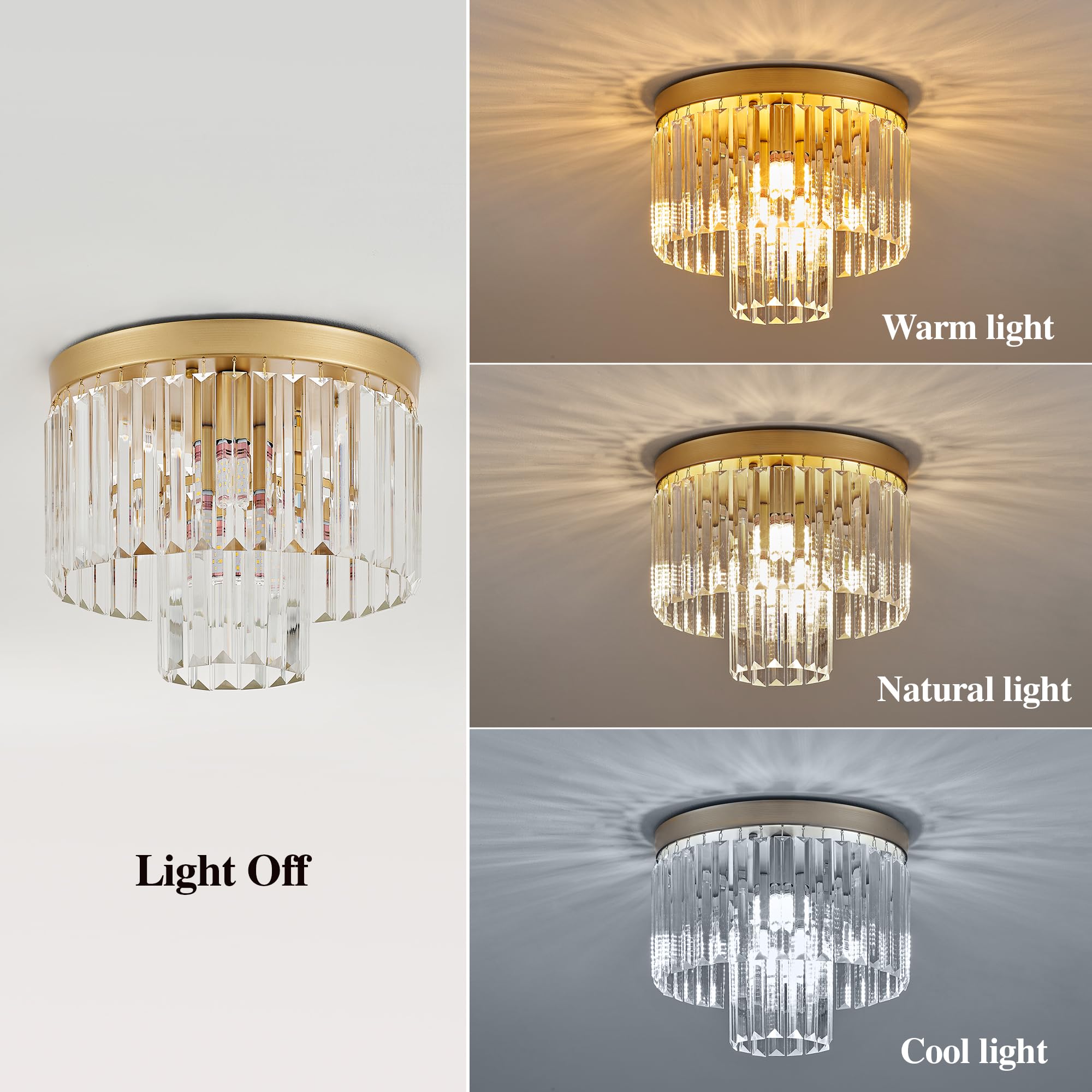 Faibra 12.6'' Gold Crystal Modern Crystal Ceiling Light Fixture, 2-Tier Luxury K9 Crystal, For Dining Room, Kitchen, Island, Liv