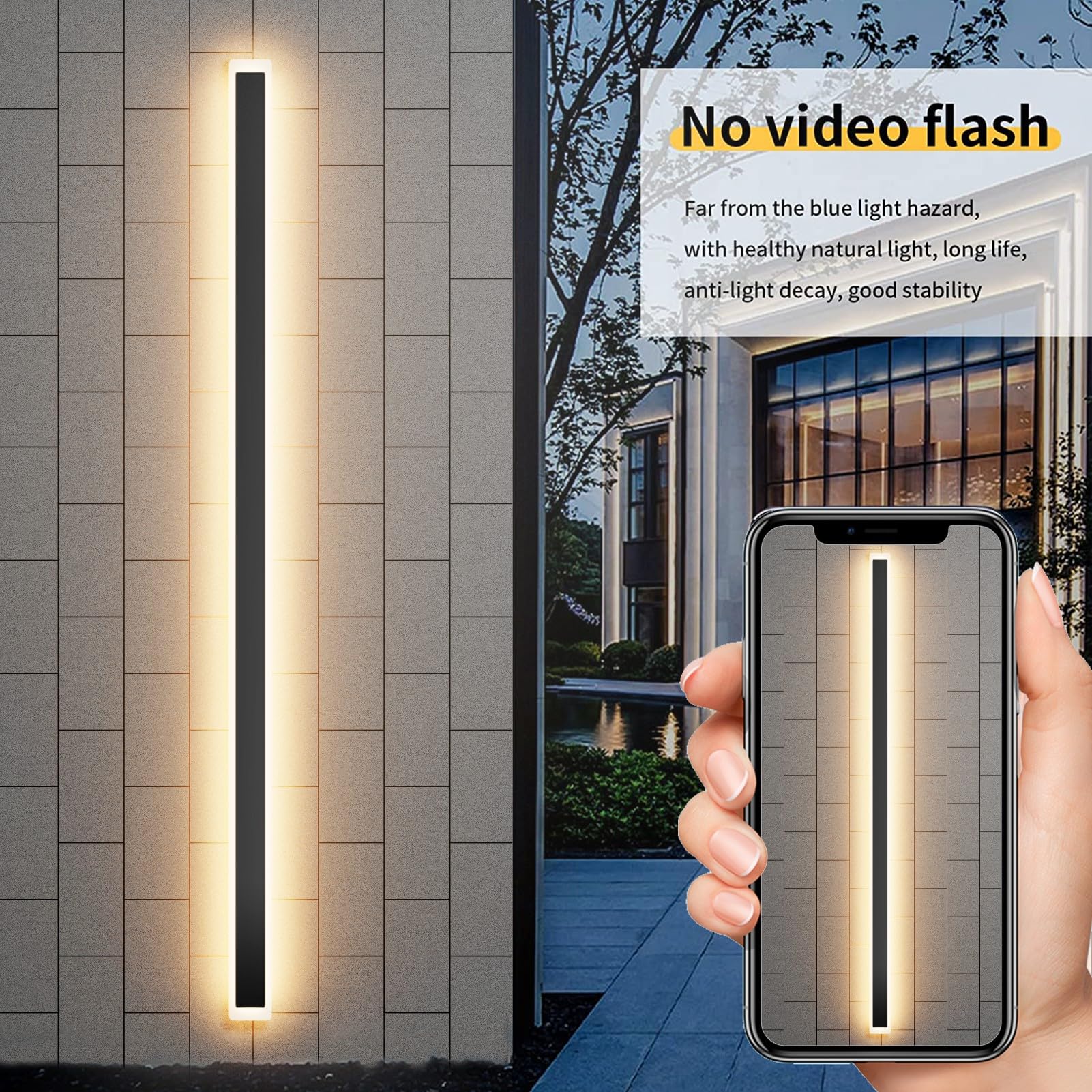 Aipsun 71" Black Porch Wall Light Sconce, Modern Outdoor Fixture, Model HW603, 55W, 3000K for Living Room and Corridor