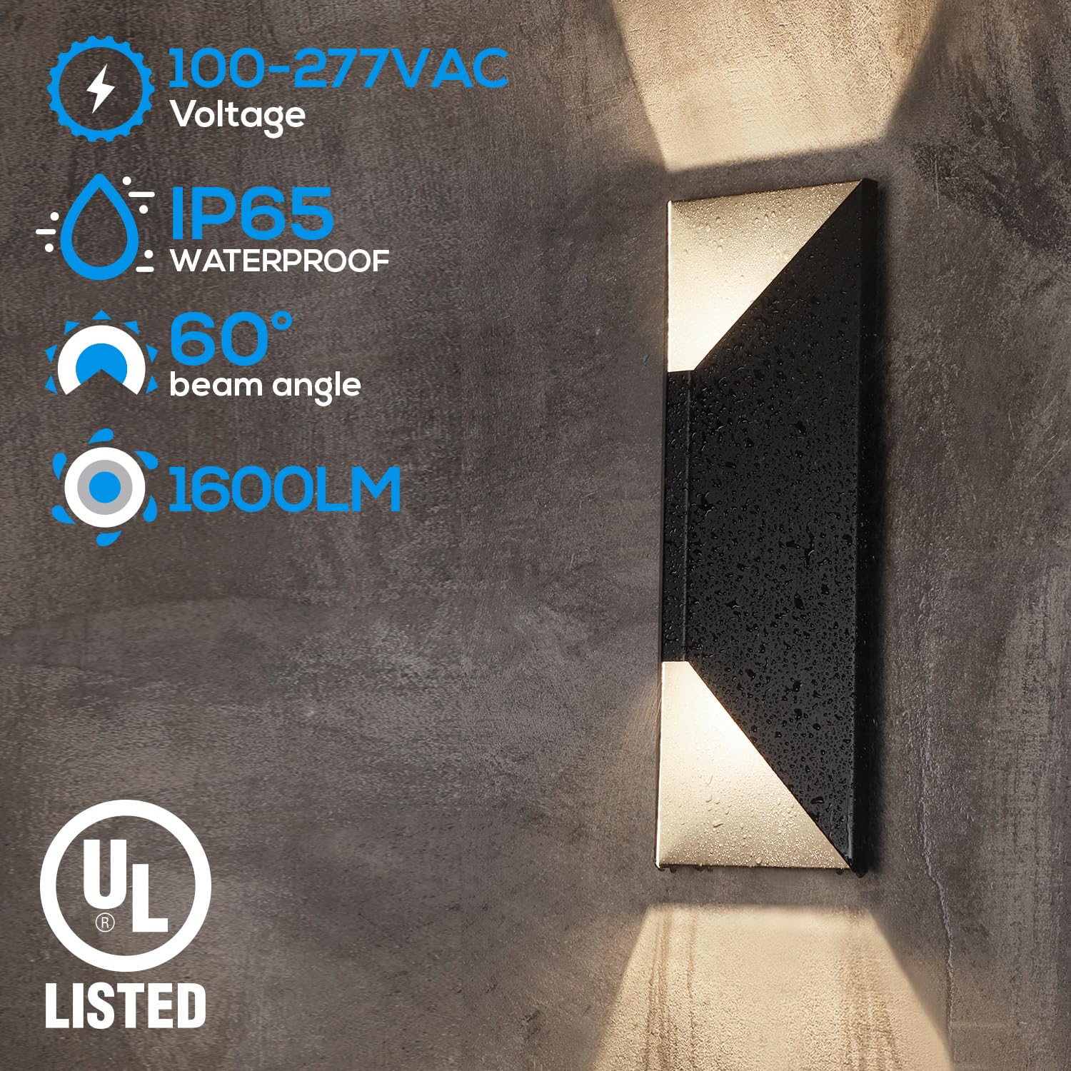 LEONLITE 5CCT Dimmable LED Up Down Wall Light, 14 Inch, Black Metal, ETL Listed, Waterproof, Pack of 2