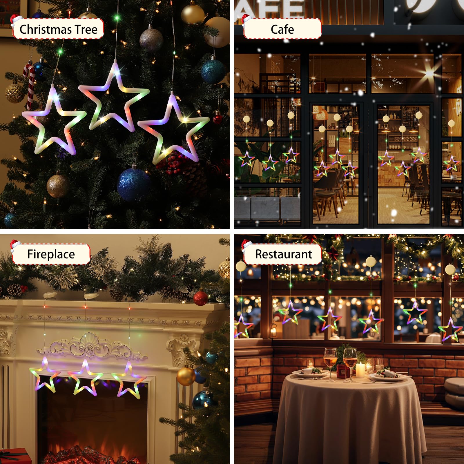 Lewondr Christmas Star Window Lights, 3Pcs Christmas Window Decoration Hanging Lights Indoor With Battery Powered, Suction Cup Hook, Timer For Xmas, Home, Party, Colorful Light