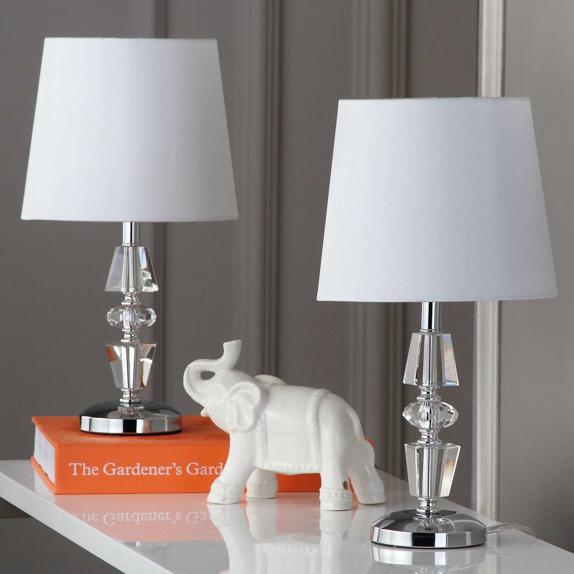 Safavieh Table Lamp Set of 2, Modern Crystal with Off-White Shade, 9in x 9in x 16in, Clear/White, Model LIT4127C-SET