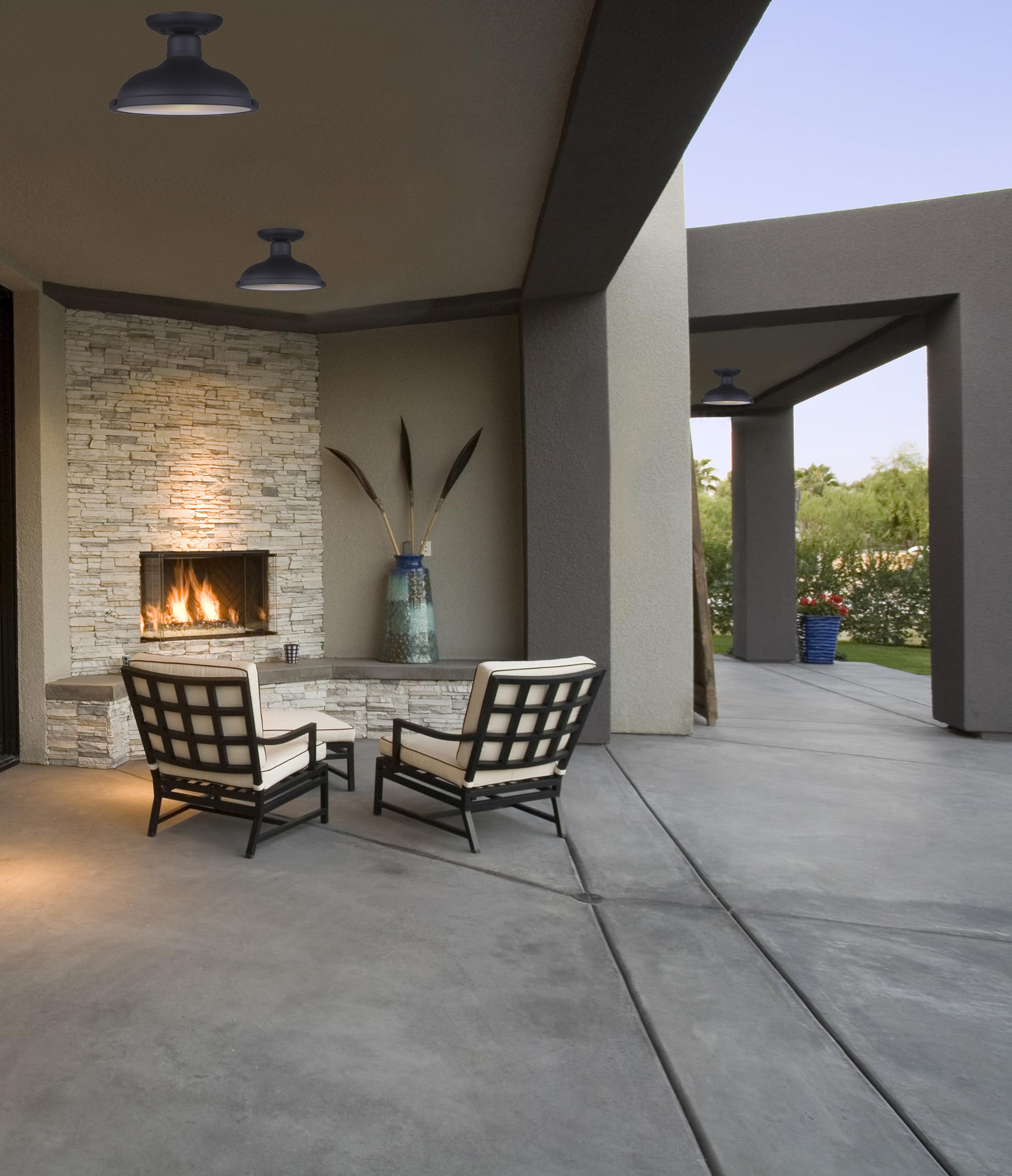 Canarm Marcella Semi-Flush Outdoor Light, 1 Lt, Black Metal, 12 in W x 7.5 in H, Model IOL360BK, Easy Connect Included