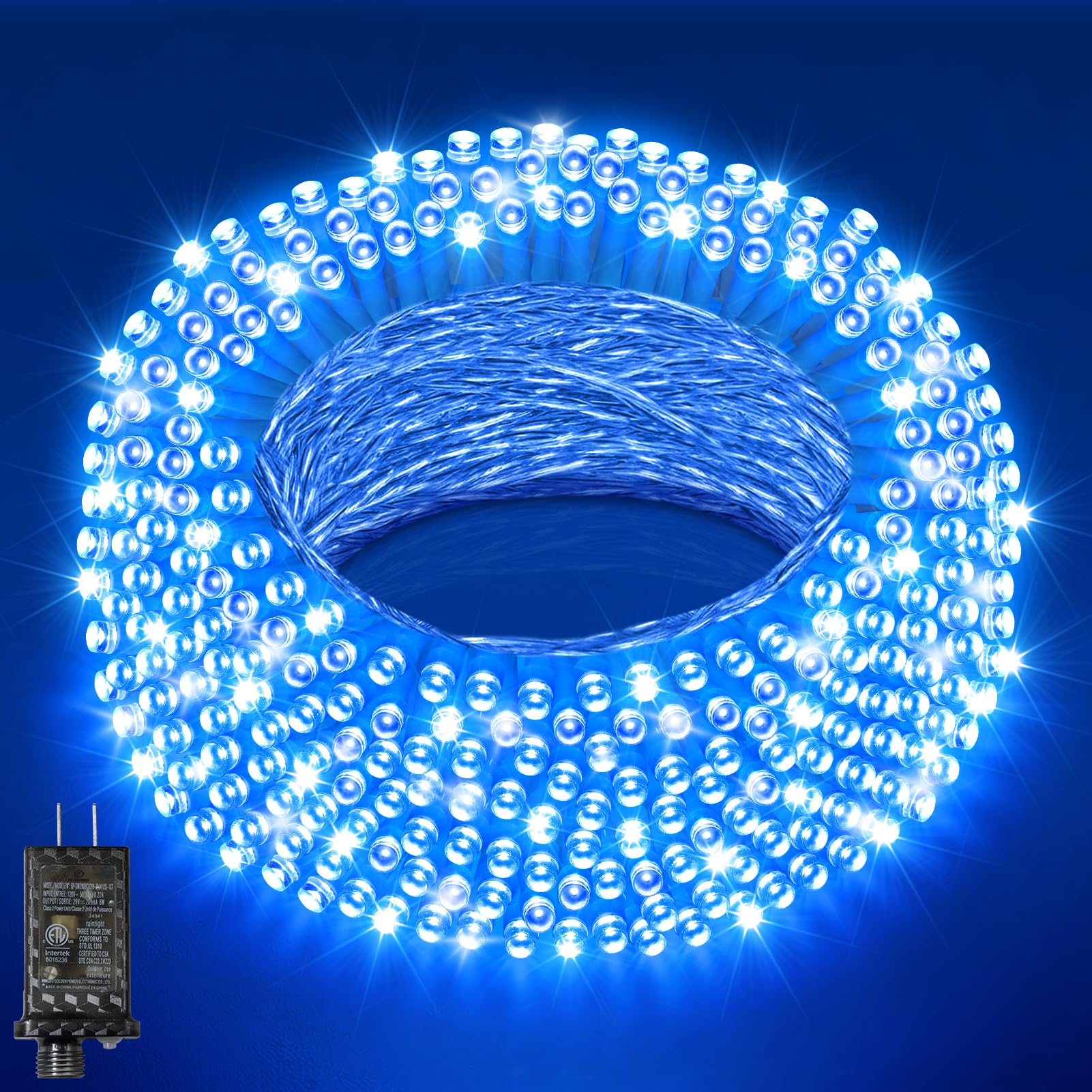 JIXXULVU LED Christmas Lights  Extra Long Outdoor String Lights Waterproof  Timer & Memory  8 Modes Dimmable Plug in Fairy for Outside Tree Wedding Patry (Blue  125FT 380LED)