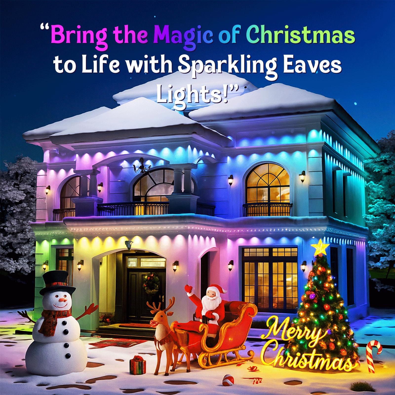 Fitop 150FT RGB Outdoor Lights - Smart Eaves Lighting, IP67 Waterproof, Music Sync, APP/Voice Control, Multicolor