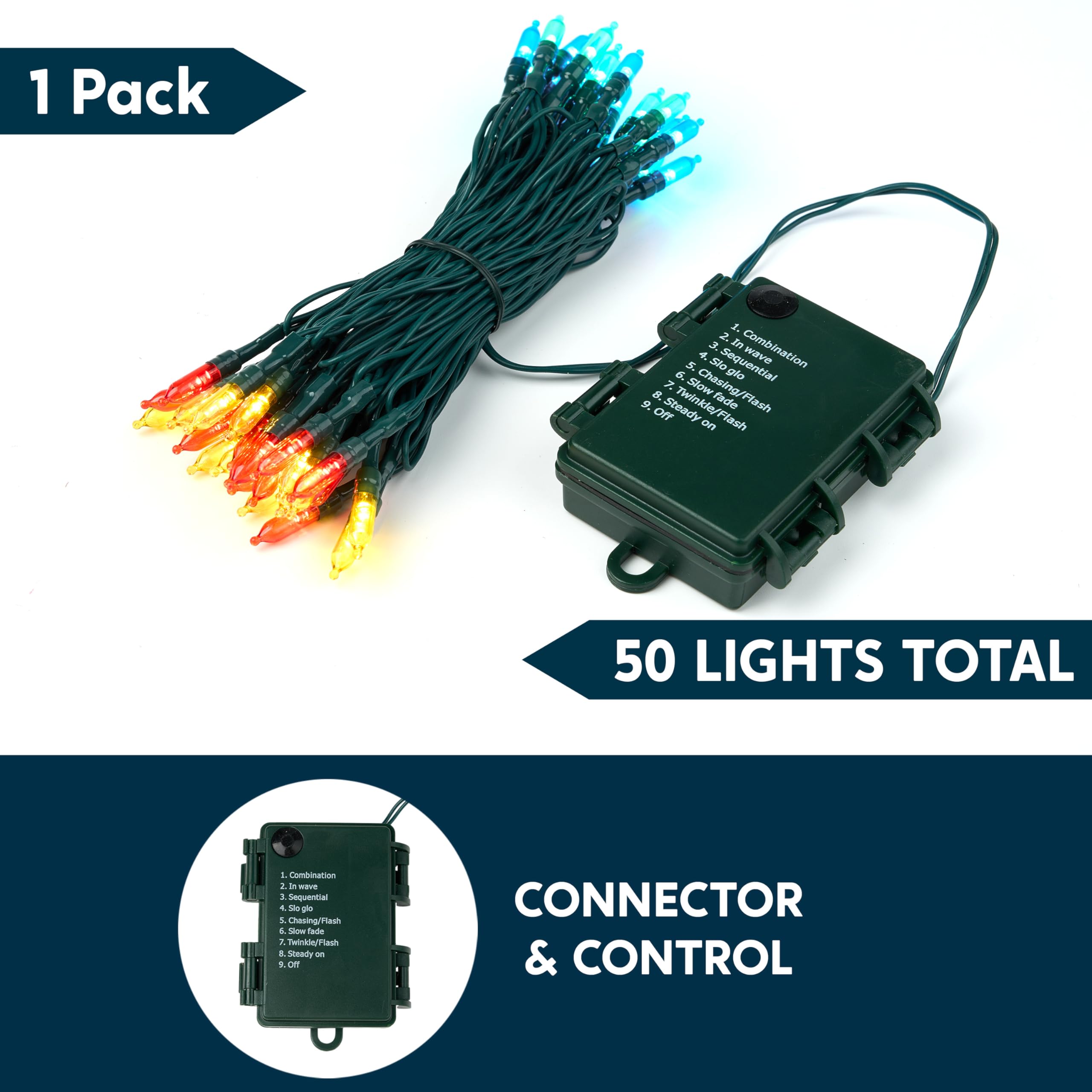 Joiedomi LED Christmas Lights Outdoor, 16.3FT, Battery Operated, 8 Modes, 50 Multicolor Lights, Green Wire, Model JOI-LH-31142