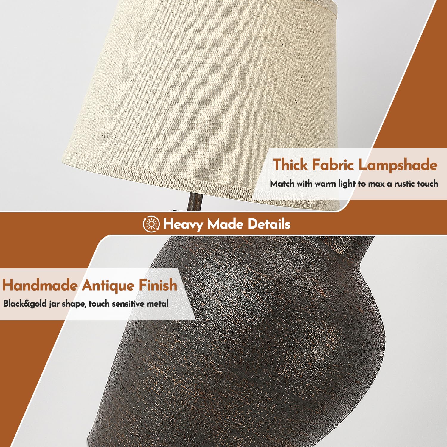 BrightWe Touch Control Table Lamp Set of 2, Brass Gold Base, Modern Design, Medium Size, White, Model QL5055
