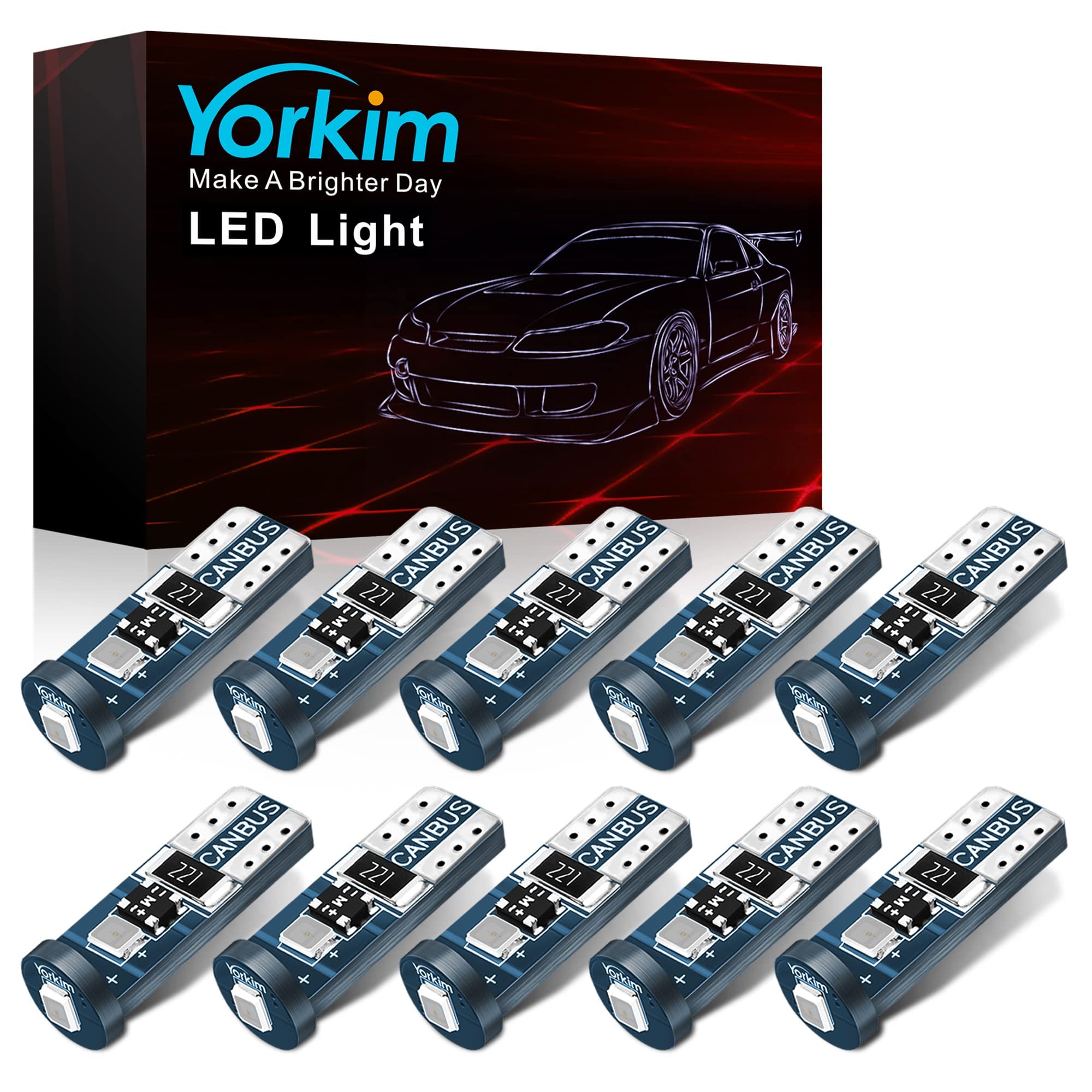 Yorkim 194 Led Bulb Blue Canbus Error Free 3-SMD 2835 Chipsets, T10 Blue Interior Led For Dome Map Door Courtesy License Plate T