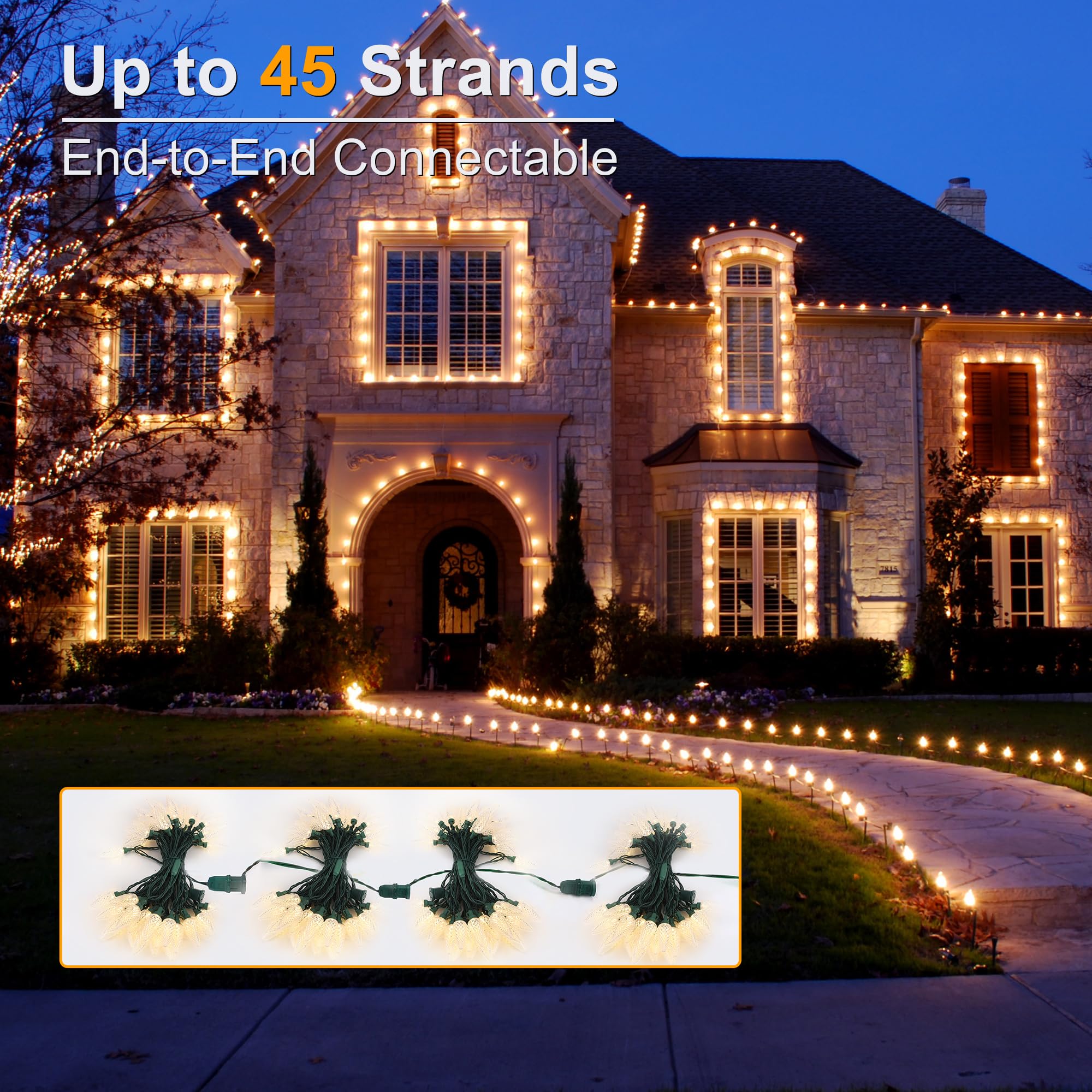 Brizled C9 LED Christmas Lights, 33ft 50 Warm White Connectable String Lights, UL Certified for Indoor Outdoor Use