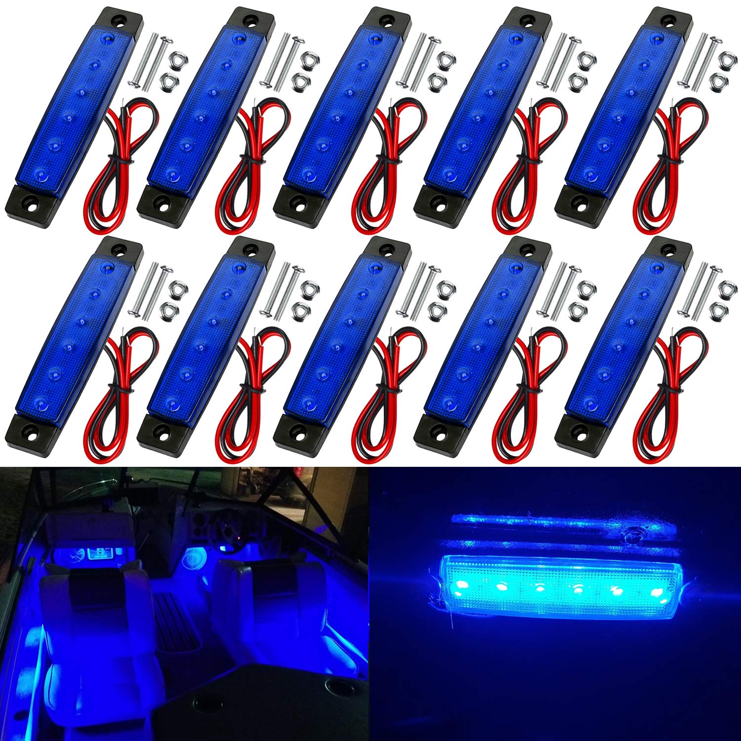 10 Pack Marine Boat Led Navigation Cabin Deck Courtesy Light Stern Transom Lights 12V For Boating Kayak Yacht, Dinghy, Sailboat, Pontoons, Freighters, Hovercrafts, Hunting & Fishing (Blue)