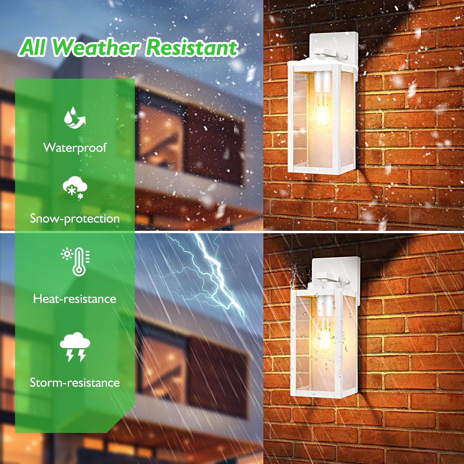 Beslowe Outdoor Wall Light Fixtures, Exterior Waterproof Wall Lanterns, White Porch Sconces Lighting With E26 Sockets & Glass Sh