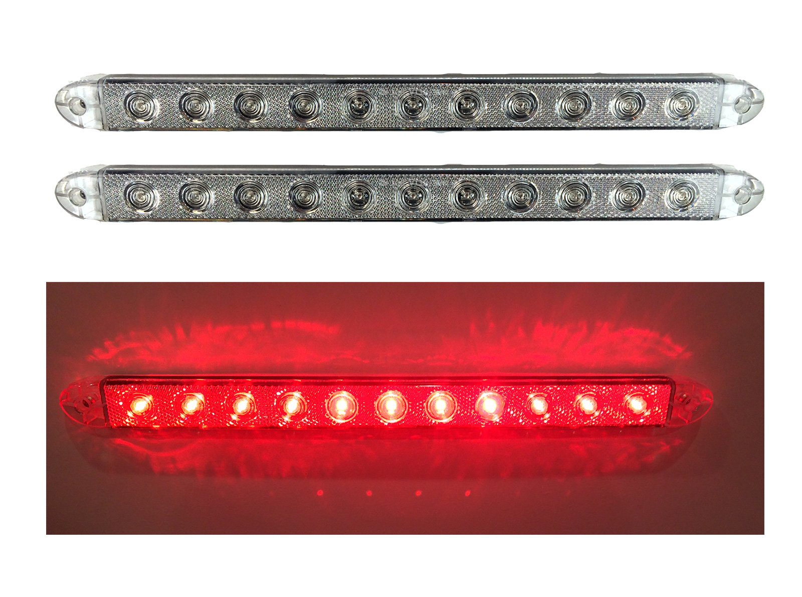 LONG HAUL 16 Clear Red LED | Slim Low Profile Surface Mount | Stop Turn Tail Lights | Trailer Truck