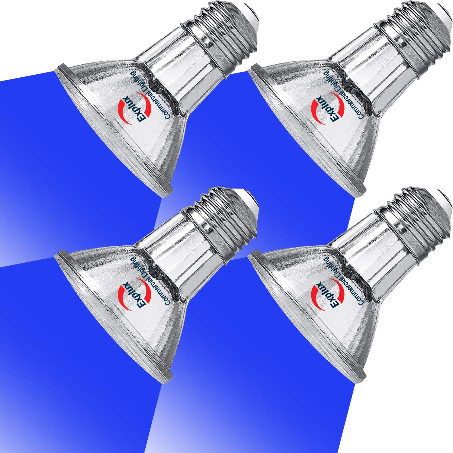 Explux PAR20 LED Flood Light Bulbs, 60W Equivalent, Dimmable, Glass, 4-Pack, Blue Light