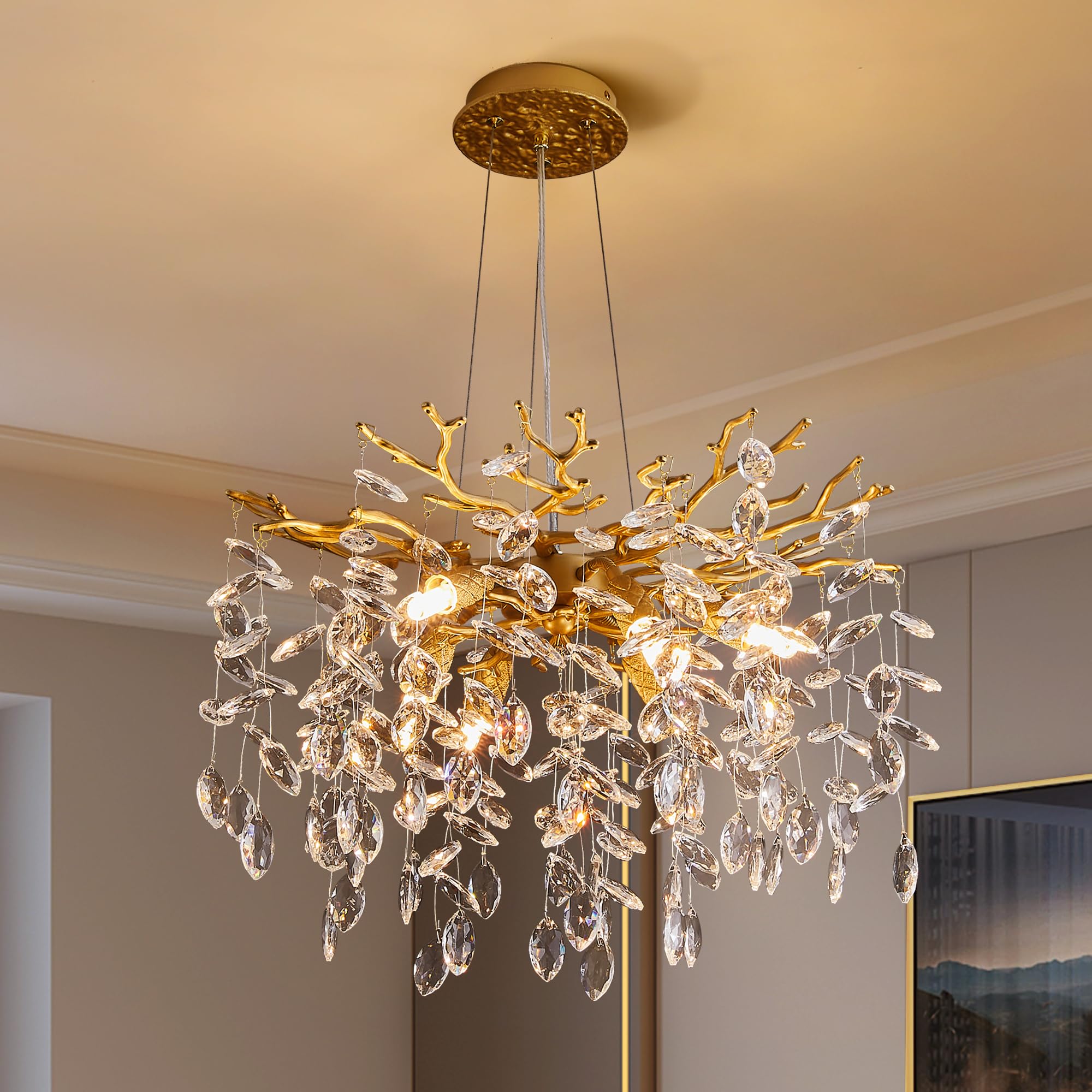 witkey Modern Crystal Chandelier 6-Light Pendant Lighting 18in Round Gold Model CHL-2301-D460 for Dining Room Kitchen Living Room