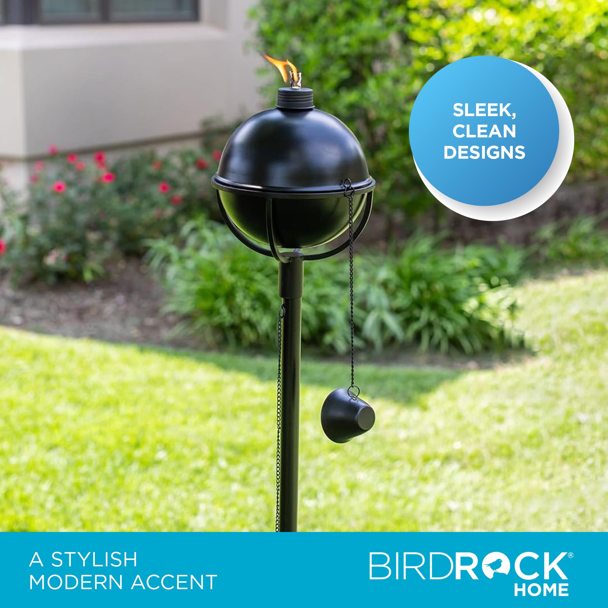 BIRDROCK HOME Bora Bora Citronella Torches - Metal Lanterns - 2 Pack - Black
