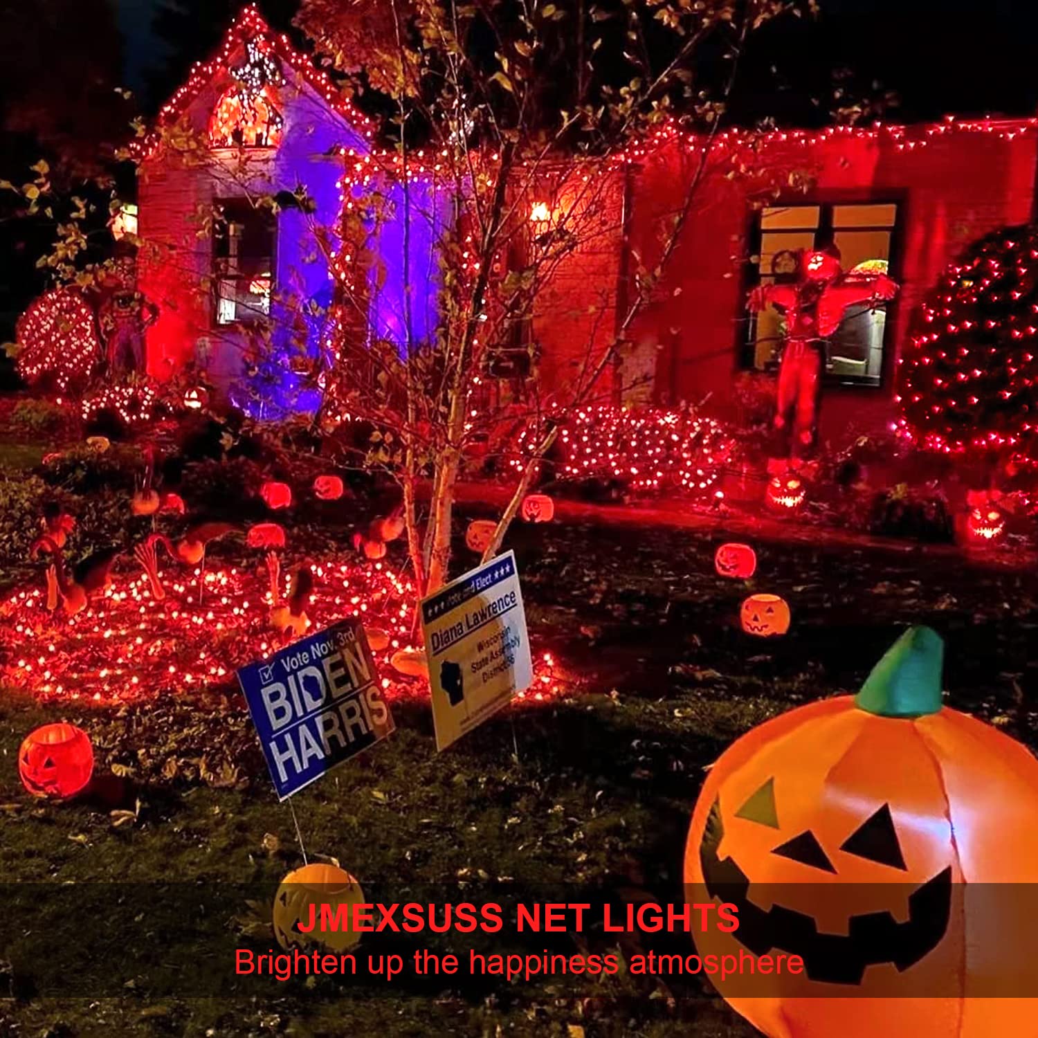JMEXSUSS 200 LED Red Christmas Net Lights, 9.8ft x 6.6ft, Waterproof, Connectable with Remote, Model EXS-N-0200