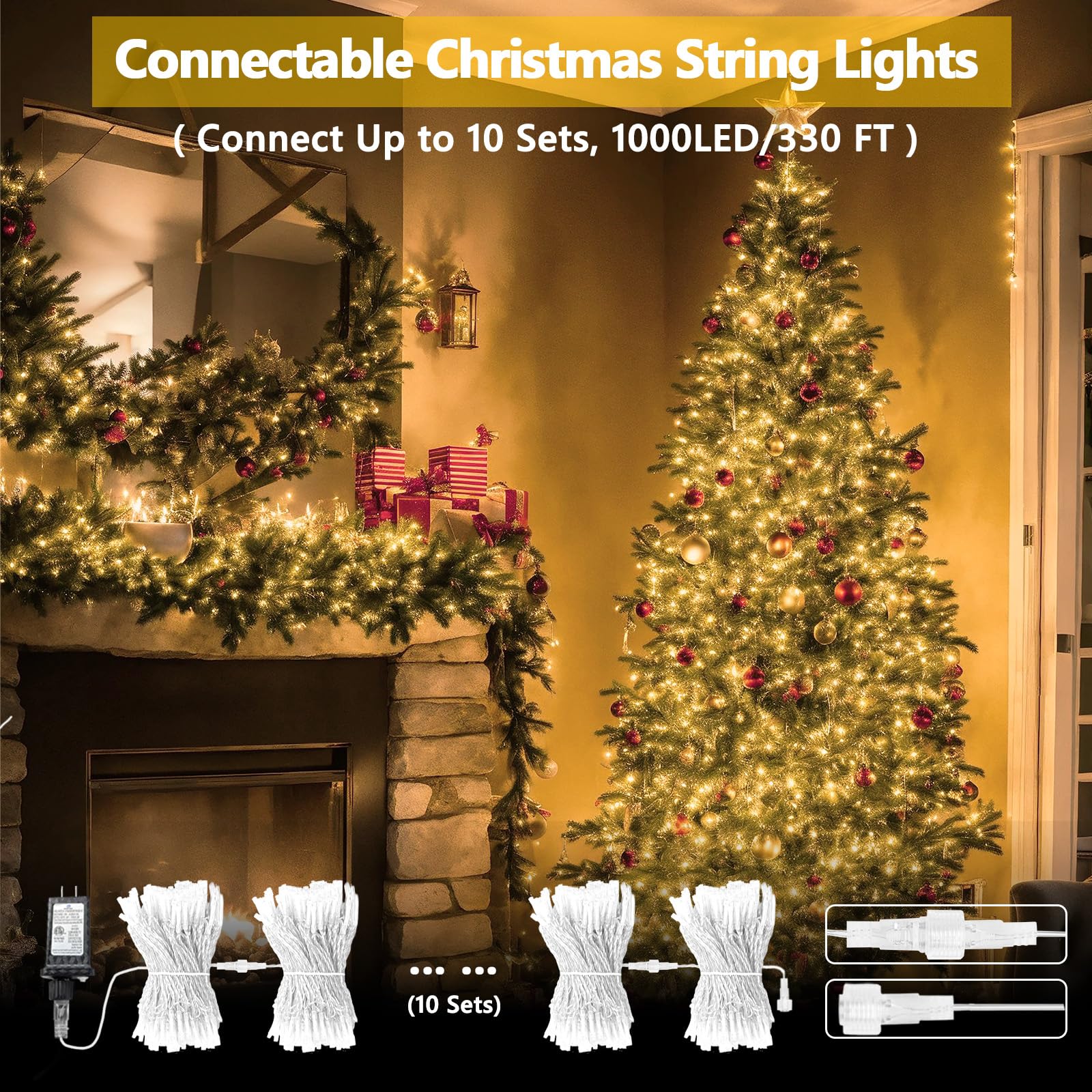 SANJICHA Connectable 100 LED String Lights, 33FT Warm White, 13 Modes, Waterproof, Clear Wire, Model MLS-D29V6WUC-O
