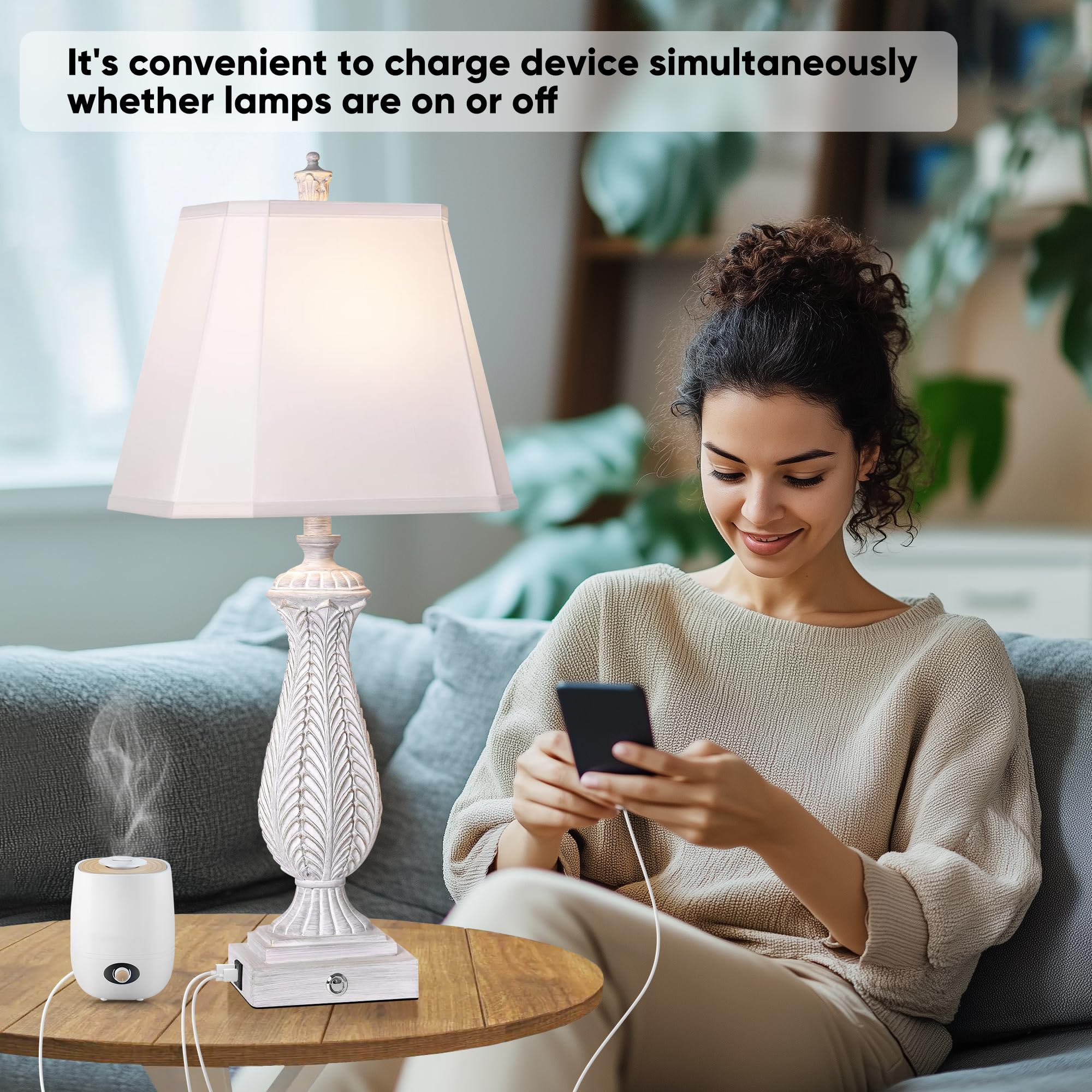 Wihtu Farmhouse Table Lamp Set Of 2, 3-Way Dimmable Touch Control Lamp For Nightstand, Beside Lamps With Ac&Usb Outlet, Oil Rubb
