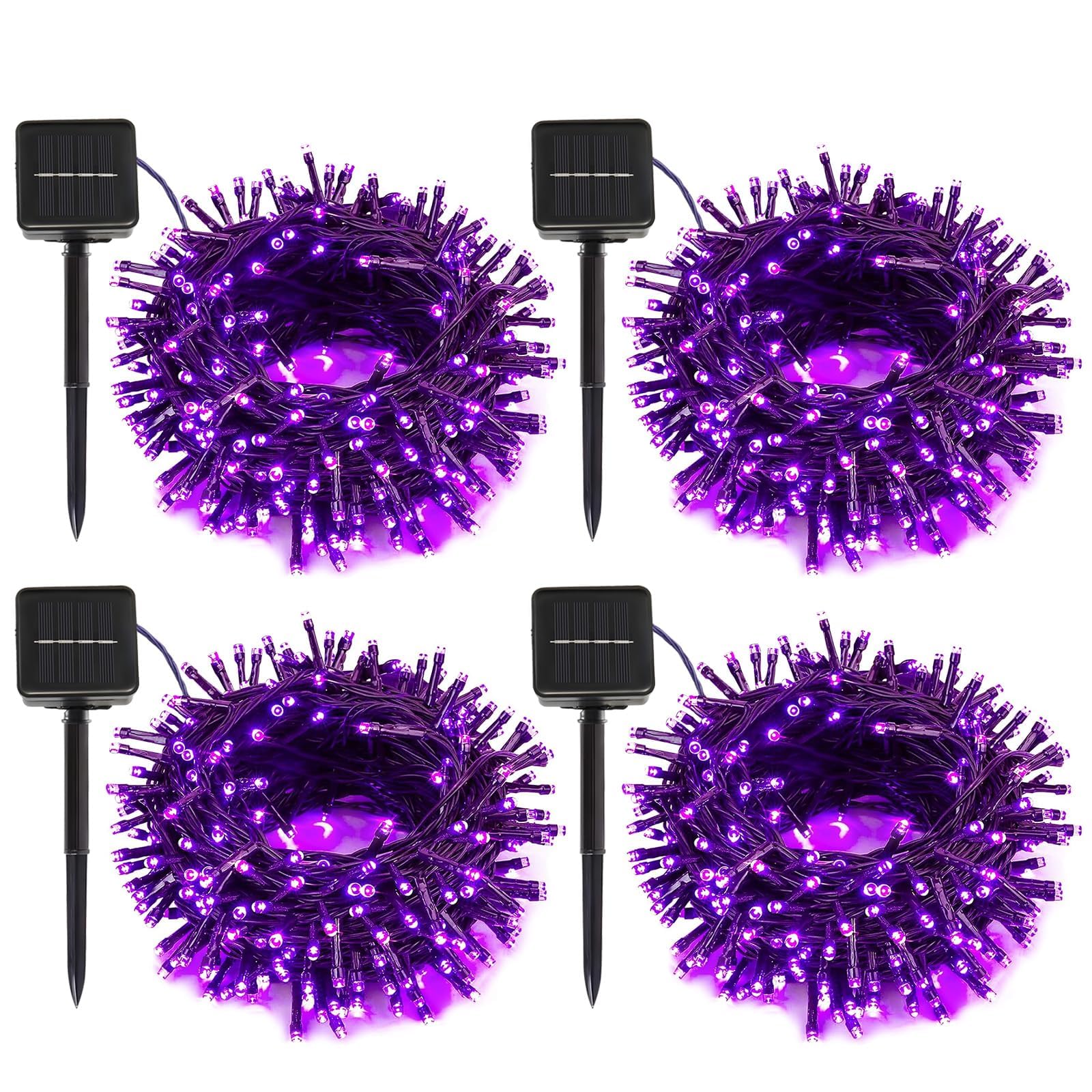 SyouHome Solar String Lights, 400 LED, 156 FT, 8 Lighting Modes, IP65 Waterproof, 4 Pack, Purple