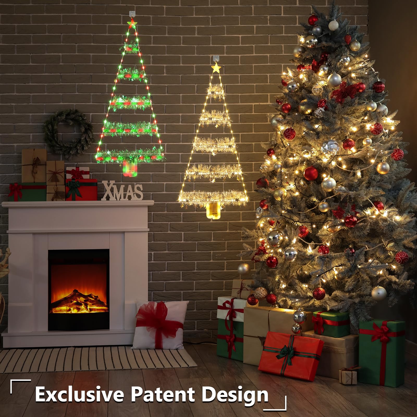 Toodour Christmas Decorations Indoor Lights, 2.65Ft Led Christmas Lights, Warm White Christmas Wall Window Hanging Lights, Battery Operated Holiday Decorative Lights For Outdoor, Garden, Home Decor