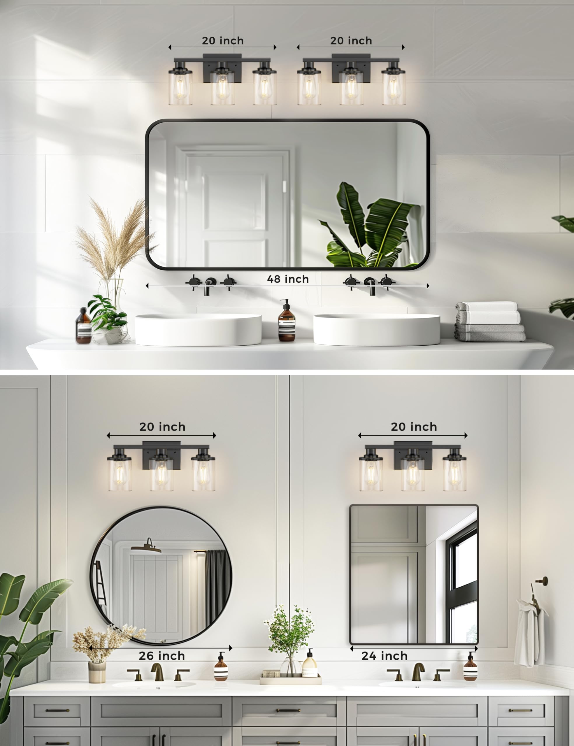 DORESshop 3-Light Bathroom Light Fixtures, Black Vanity Lights with Clear Glass Shade, Model D-JQD05T3BLE26(N)