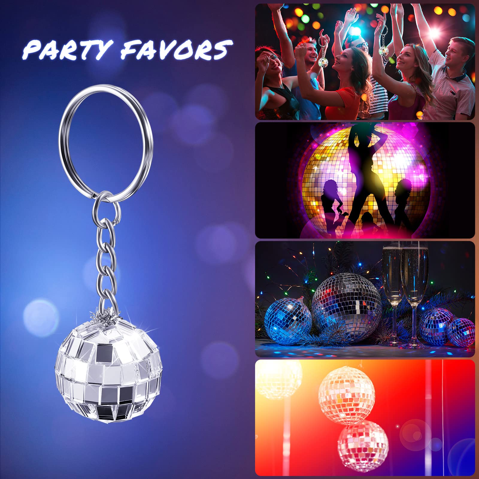 Mtlee 24 Pack Mini Mirror Disco Ball Keychain Last Disco Bachelorette Retro 60S 70S Keychain For Party Favors Set Cowgirl Supplies(Silver)