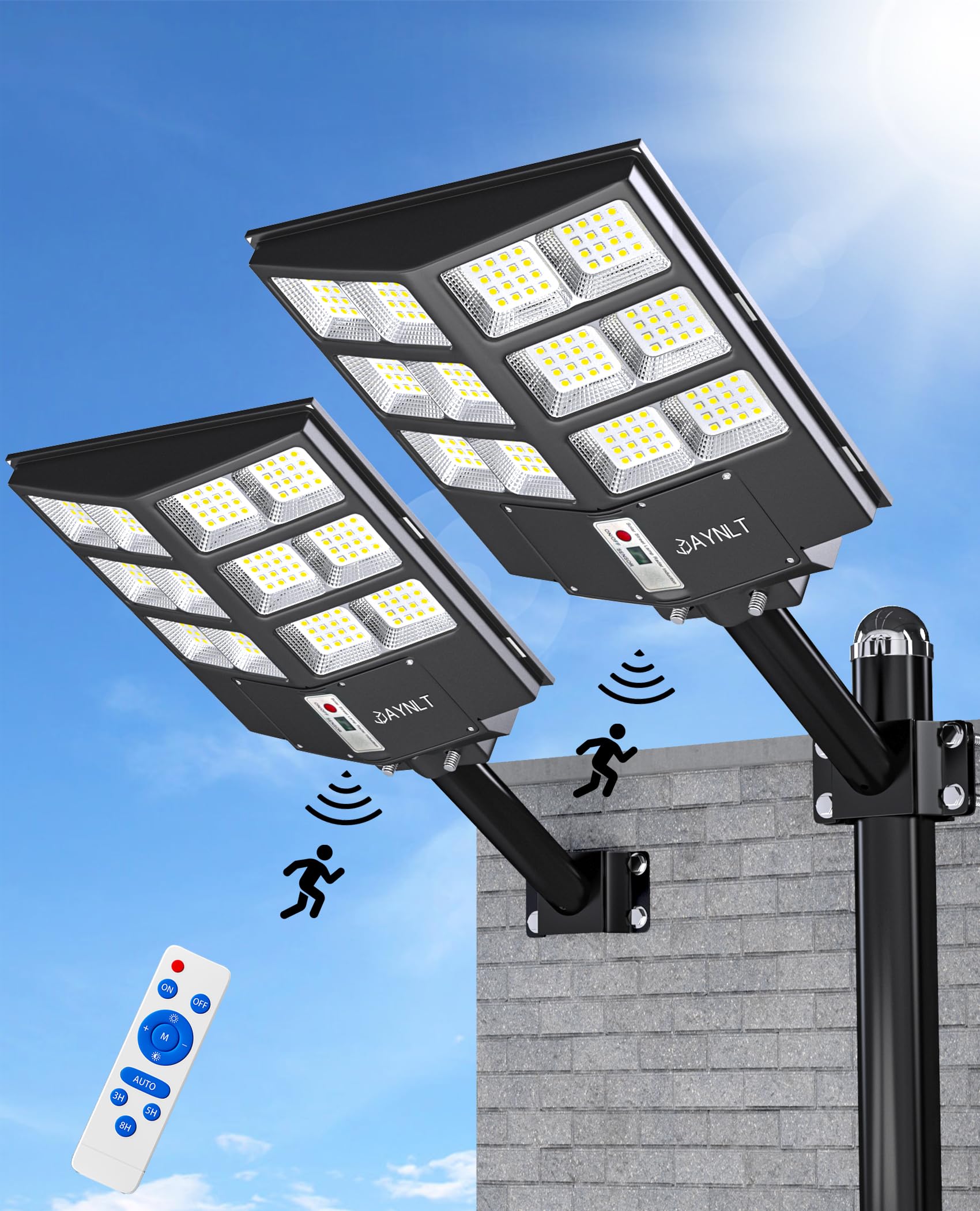 JAYNLT Y-2000W Solar Street Light, 200000LM 6500K Solar Flood Lights Outdoor Dusk to Dawn, IP67 Waterproof Solar Security Light 