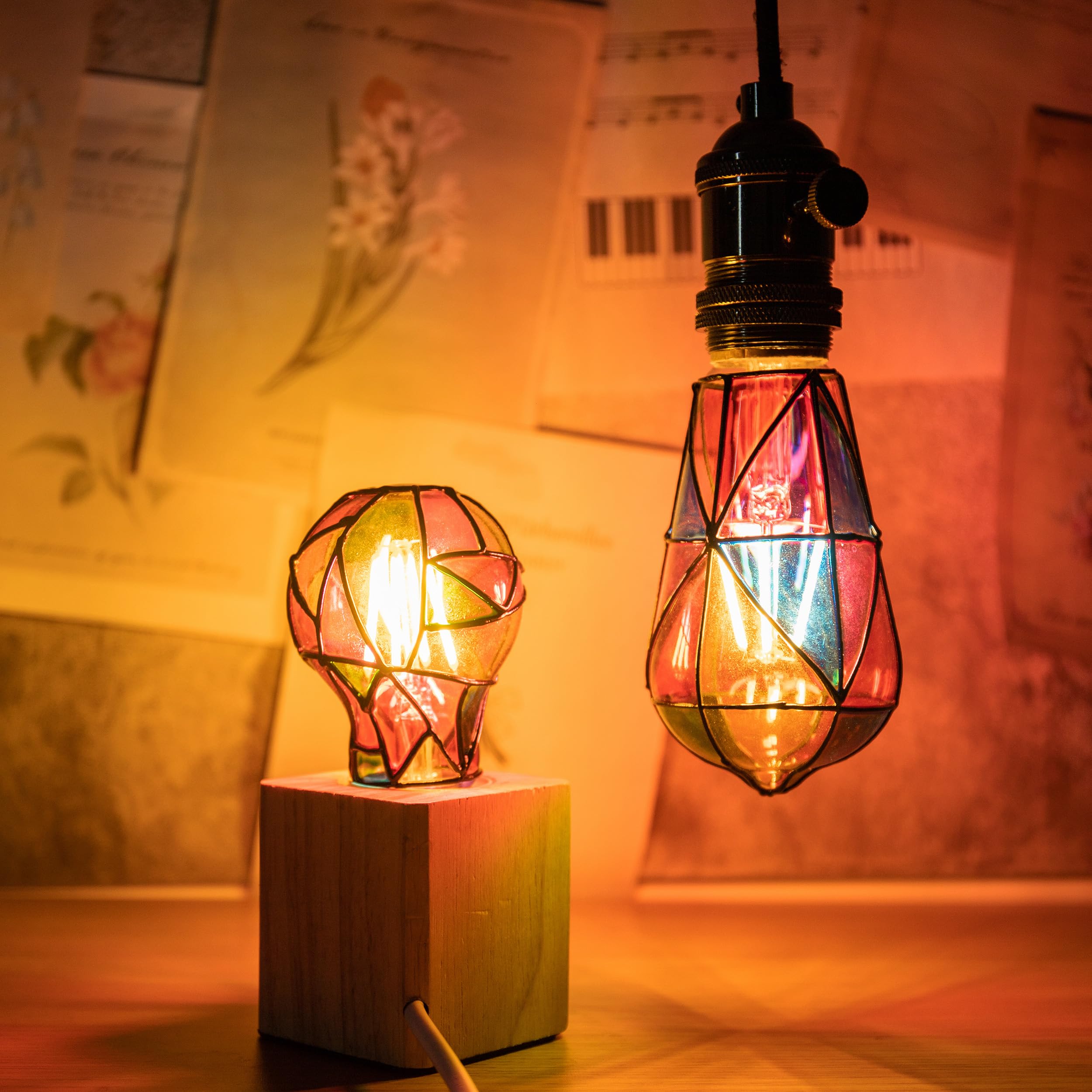 Cybaaluxzus Stained Glass Light Bulb - Rainbow Painted, Mosaic, Multi-Colored Indoor Decorative Bulb - 4W 120V - Fun Romantic An