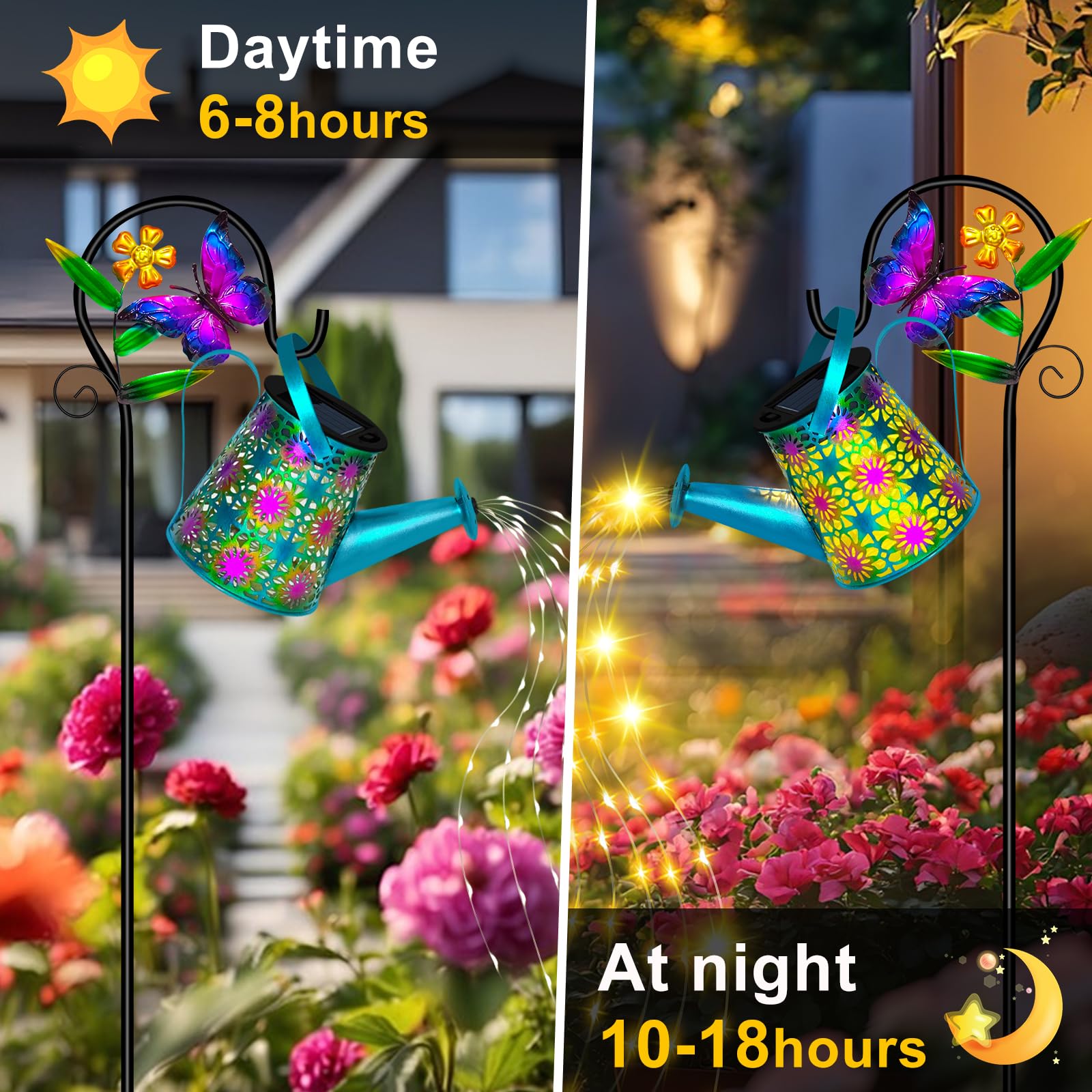 Ostritec Solar Watering Can with Lights, Waterproof Metal Lantern, Blue Butterfly, Model: shuihuden-futi, Unique Garden Gifts for Women