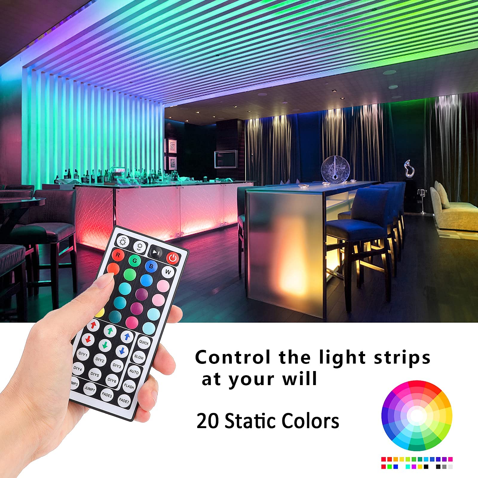 SUPERNIGHT 44 Keys RGB LED Light Strip Remote Controller for SMD 5050 2835 3528 Lights - Multi Color