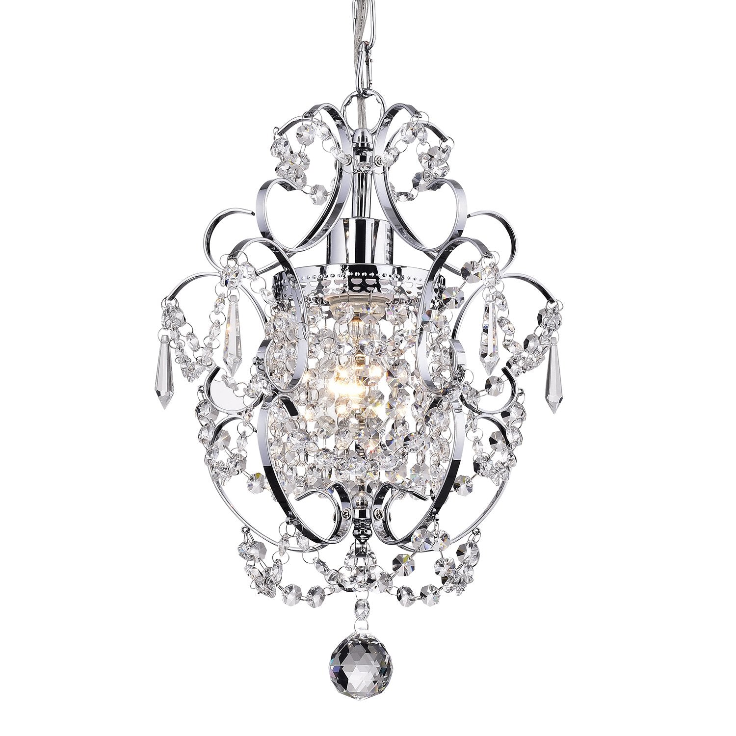 Edvivi Amorette Mini Chandelier, 1 Light Modern Ceiling Fixture, Chrome Metal, Adjustable for Bedroom, Closet, Kitchen Island, Model EPC501CH