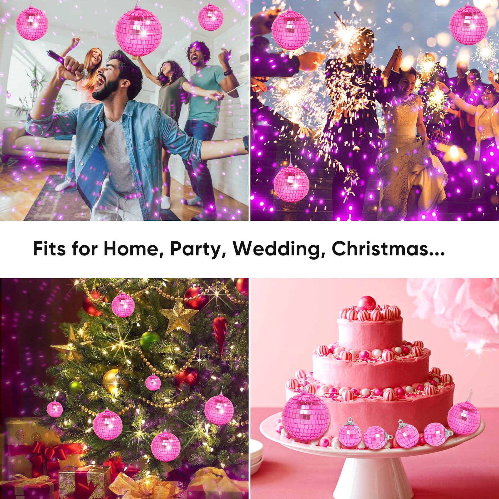 Pink Mini Disco Ball Decor: 42 Pack Hanging Mirror Ball Ornaments Different Sizes - Disco Balls Decorations Bulk For Party Christmas Tree Cake Room Birthday(1.2 Inch  2 Inch  2.4 Inch  3 Inch)