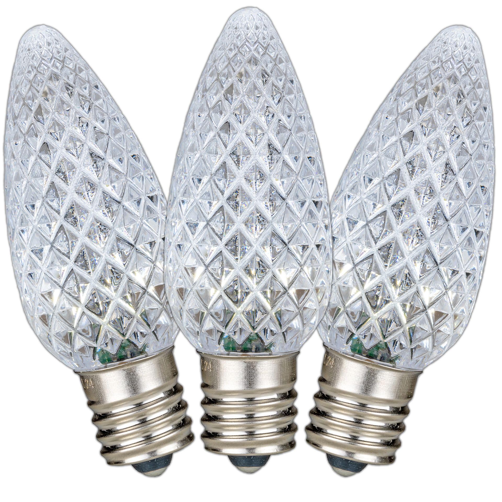 Novelty Lights 25PK C9 LED Diamond Faceted Ultra Bright Dimmable Indoor/Outdoor Christmas Light Replacement Bulbs (Pure White)