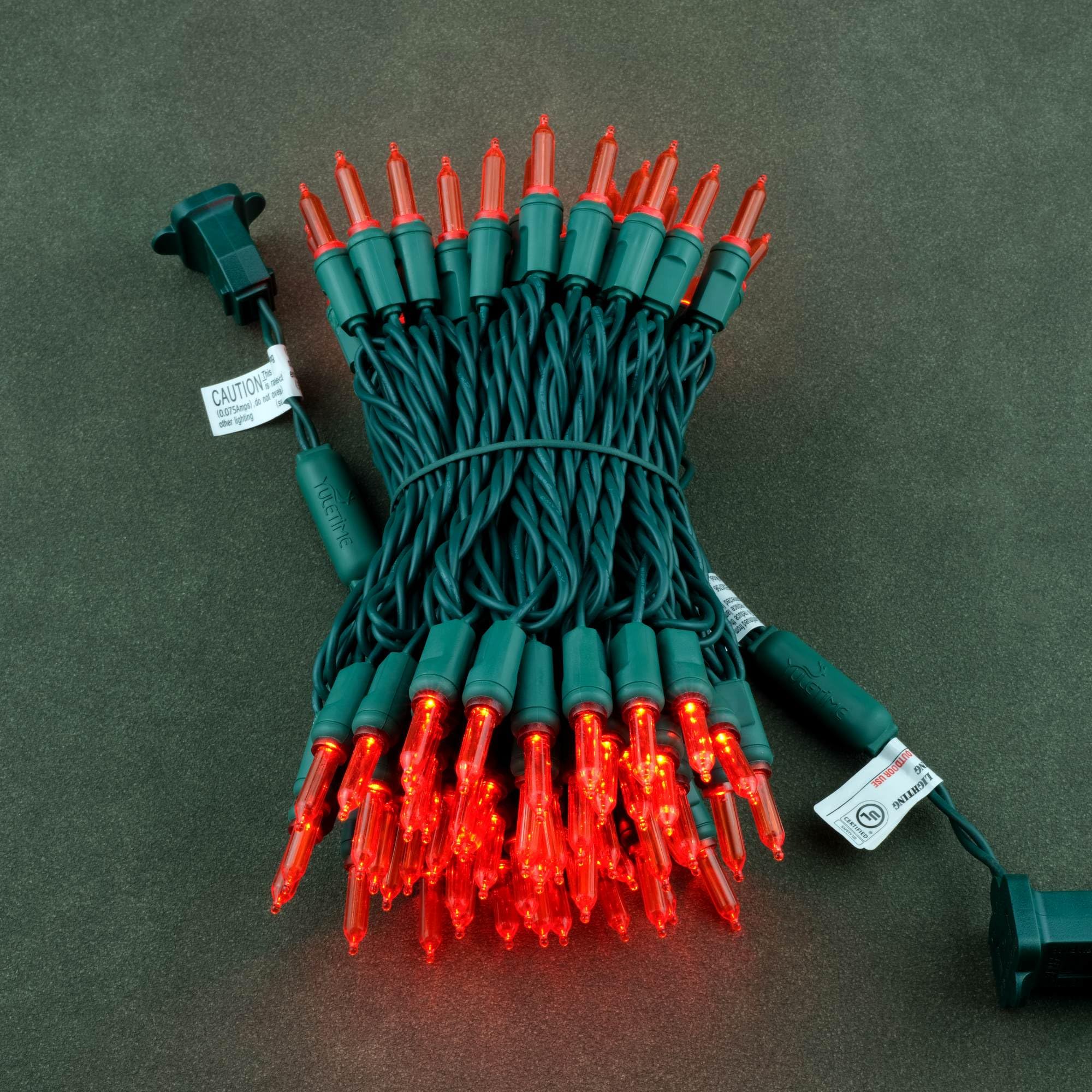 YULETIME T5 LED Christmas Lights, 33 ft Waterproof, Red, Green Wire, Model YX-T5-100-3