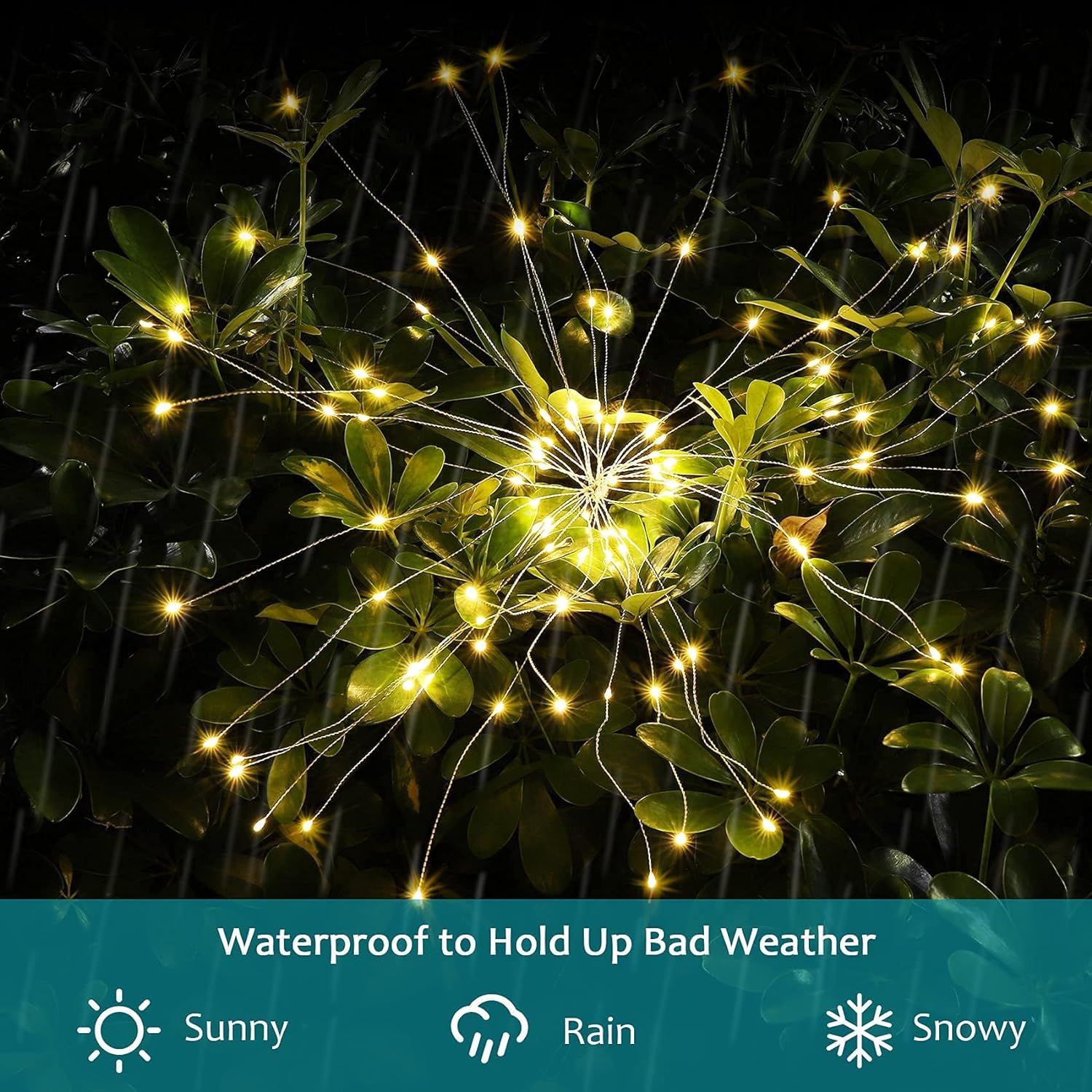 JJGoo Solar Firework Lights, 2 Pack, 150 LEDs, Waterproof, Warm White, Model KM5003B1
