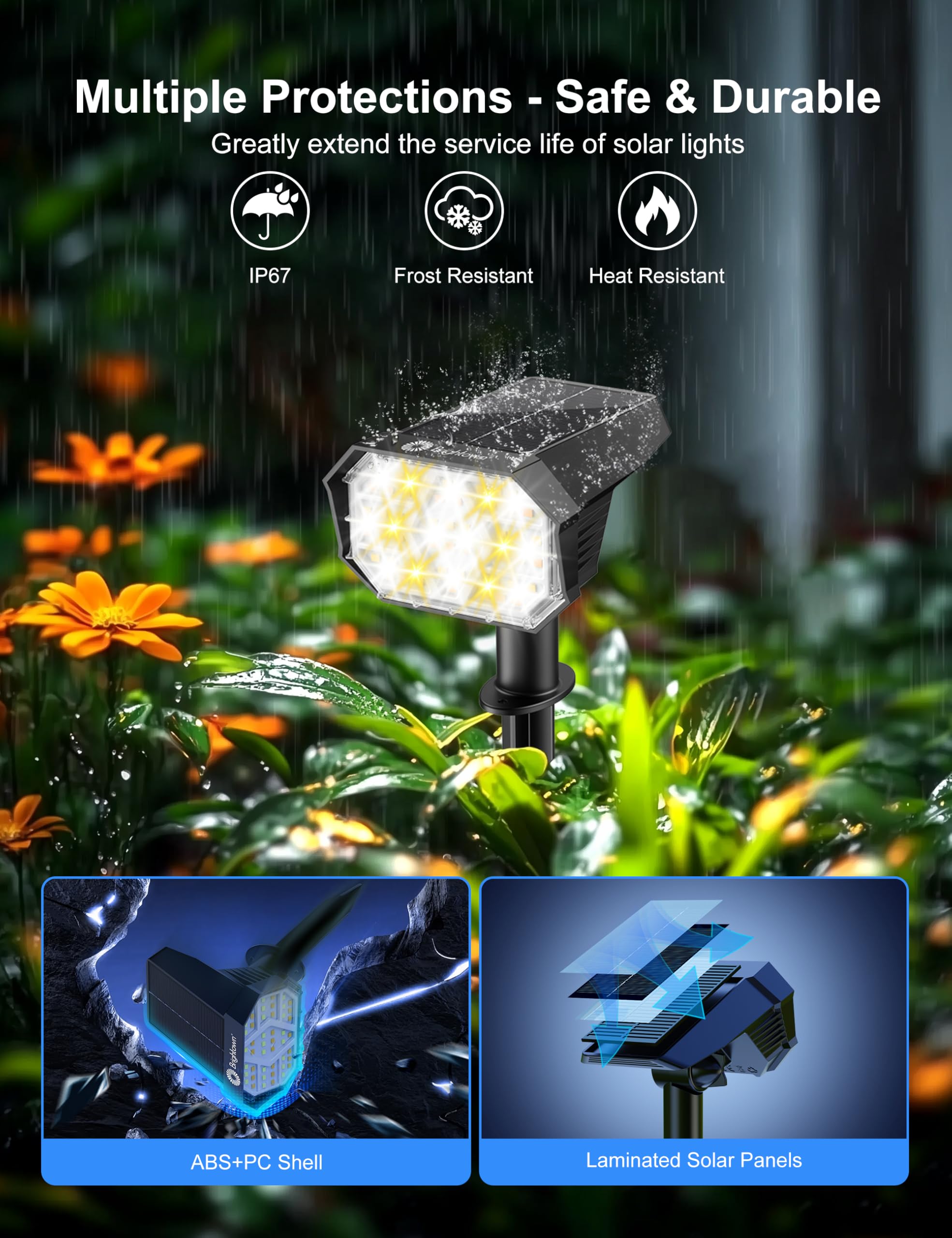 Brightown Solar Spot Lights Outdoor, 6 Pack, IP67 Waterproof, 2-in-1 Cool & Warm Light, Model SpotLight-TC-6PC