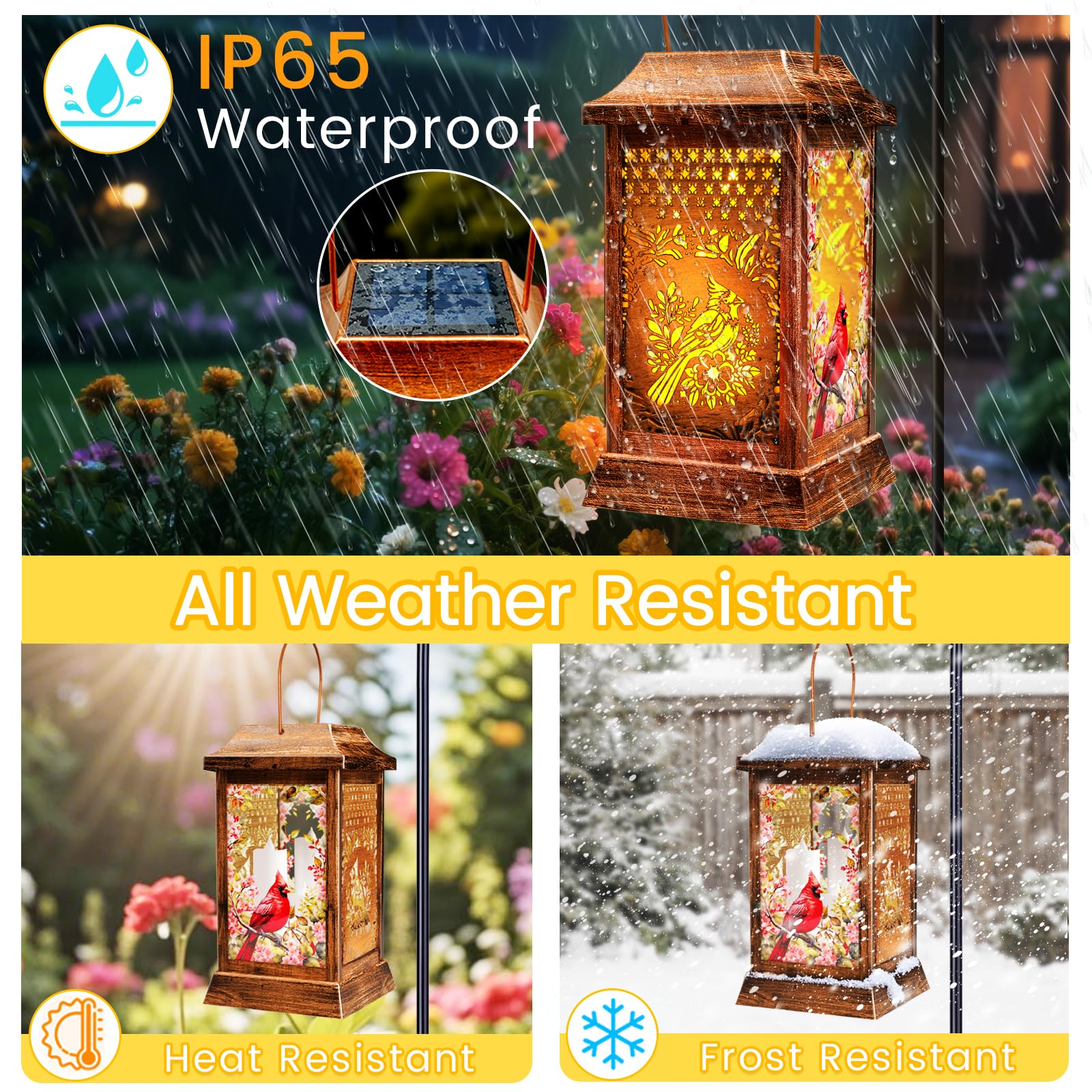 VOOKRY Cardinal Solar Lanterns - Metal Glass Outdoor Hanging Lights for Garden, Waterproof Decor, Gifts for Women, Model LKLZ-X