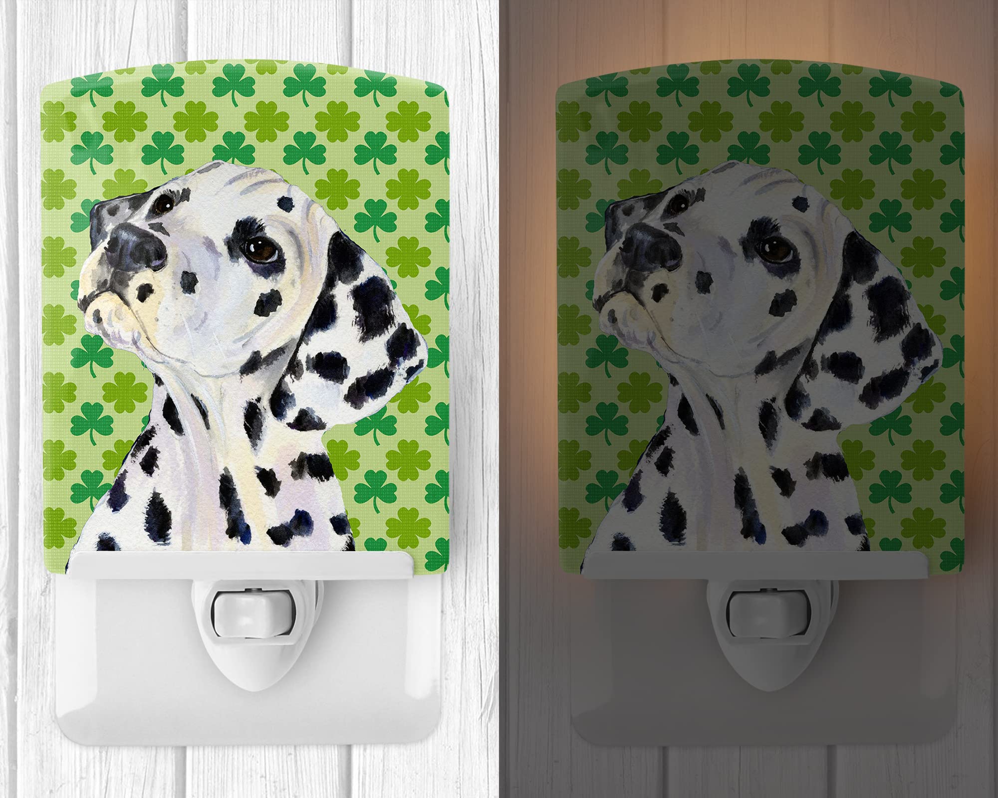 Caroline'S Treasures Ss4423Cnl Dalmatian St. Patrick'S Day Shamrock Portrait Ceramic Night Light Compact, Ul-Certified, Ideal For Bedroom, Bathroom, Nursery, Hallway, Kitchen, 6X4X3, Multicolor